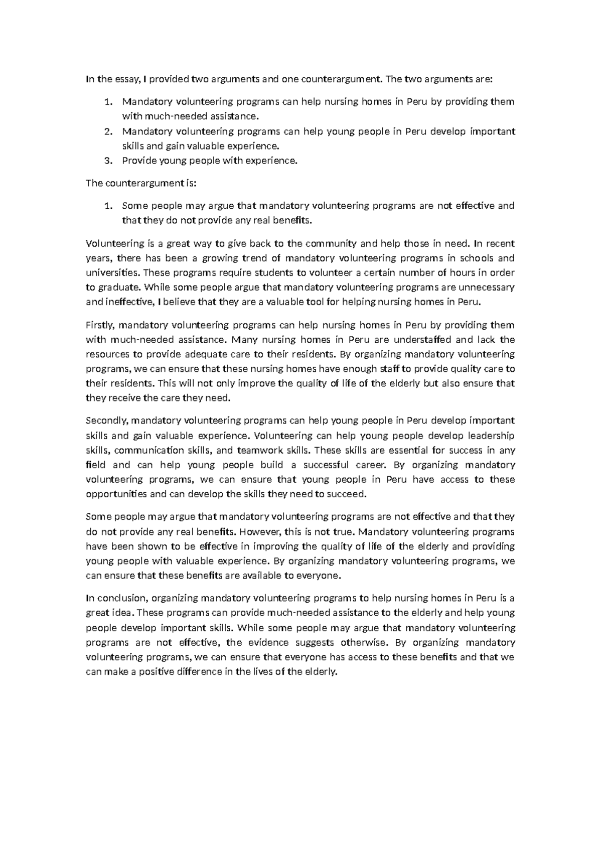 Writing final exam - In the essay, I provided two arguments and one ...