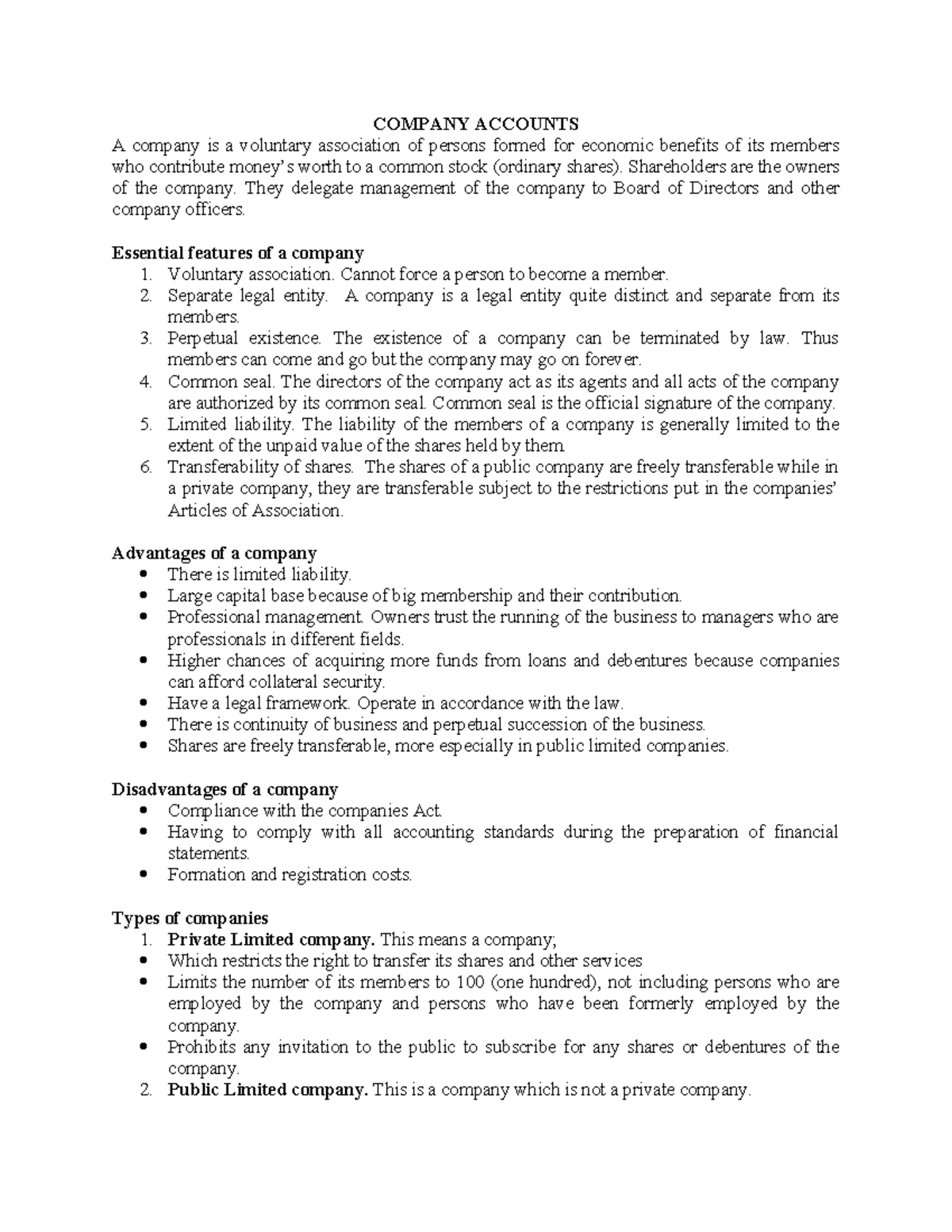 Company Accounts - COMPANY ACCOUNTS A company is a voluntary ...