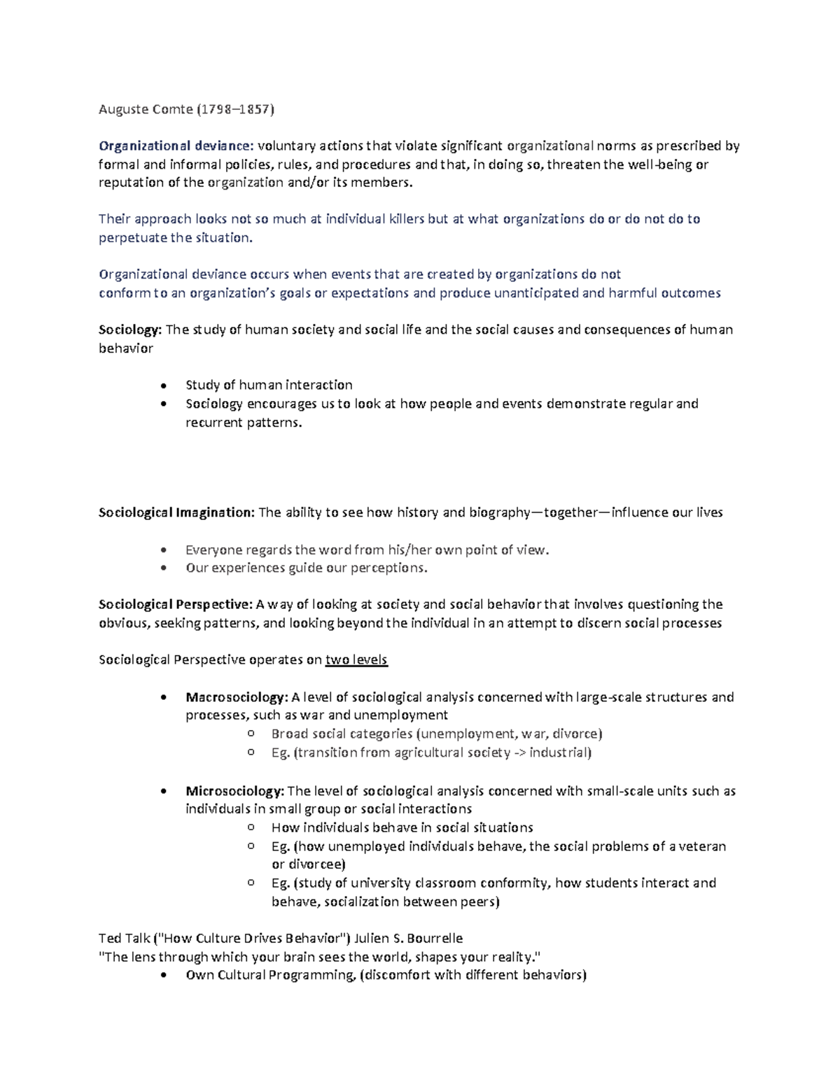 SOC 101 Chapter 1 - Lecture notes 1 - Auguste Comte (1798–1857 ...