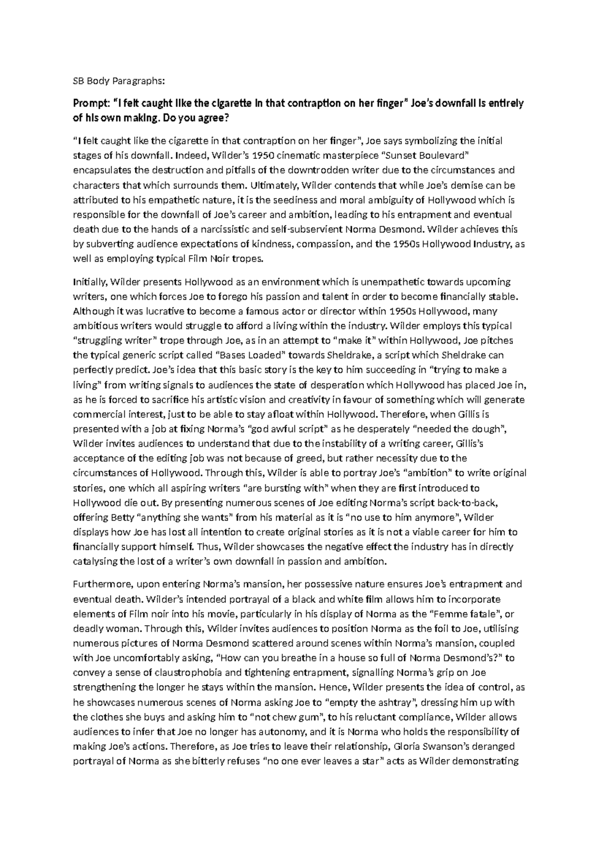 SB Body Paragraphs 2 - english essahy - SB Body Paragraphs: Prompt: “I ...