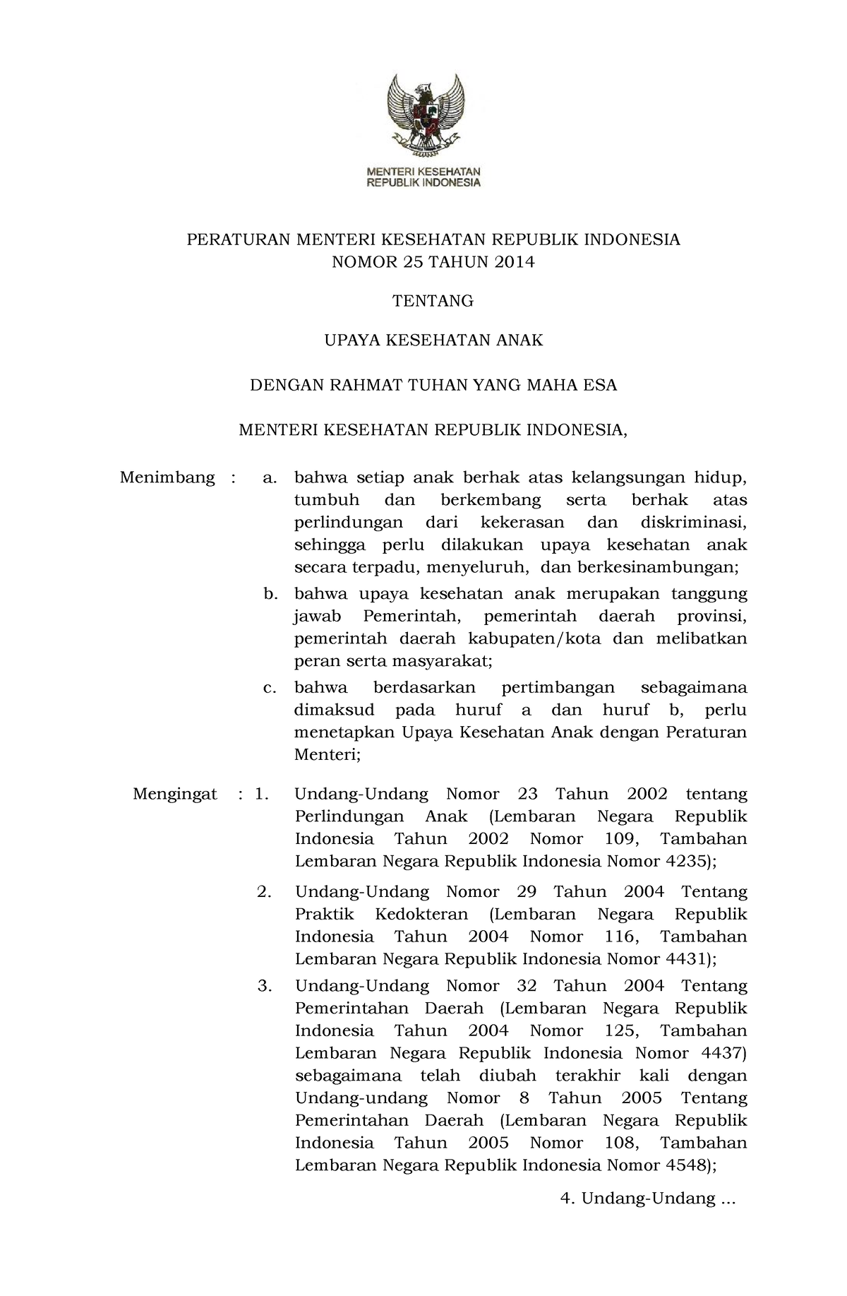 Permenkes Nomor 25 Tahun 2014 - PERATURAN MENTERI KESEHATAN REPUBLIK ...