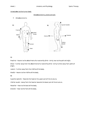 Introduction to the human body (Notes) - Week 1 Anatomy and Physiology ...