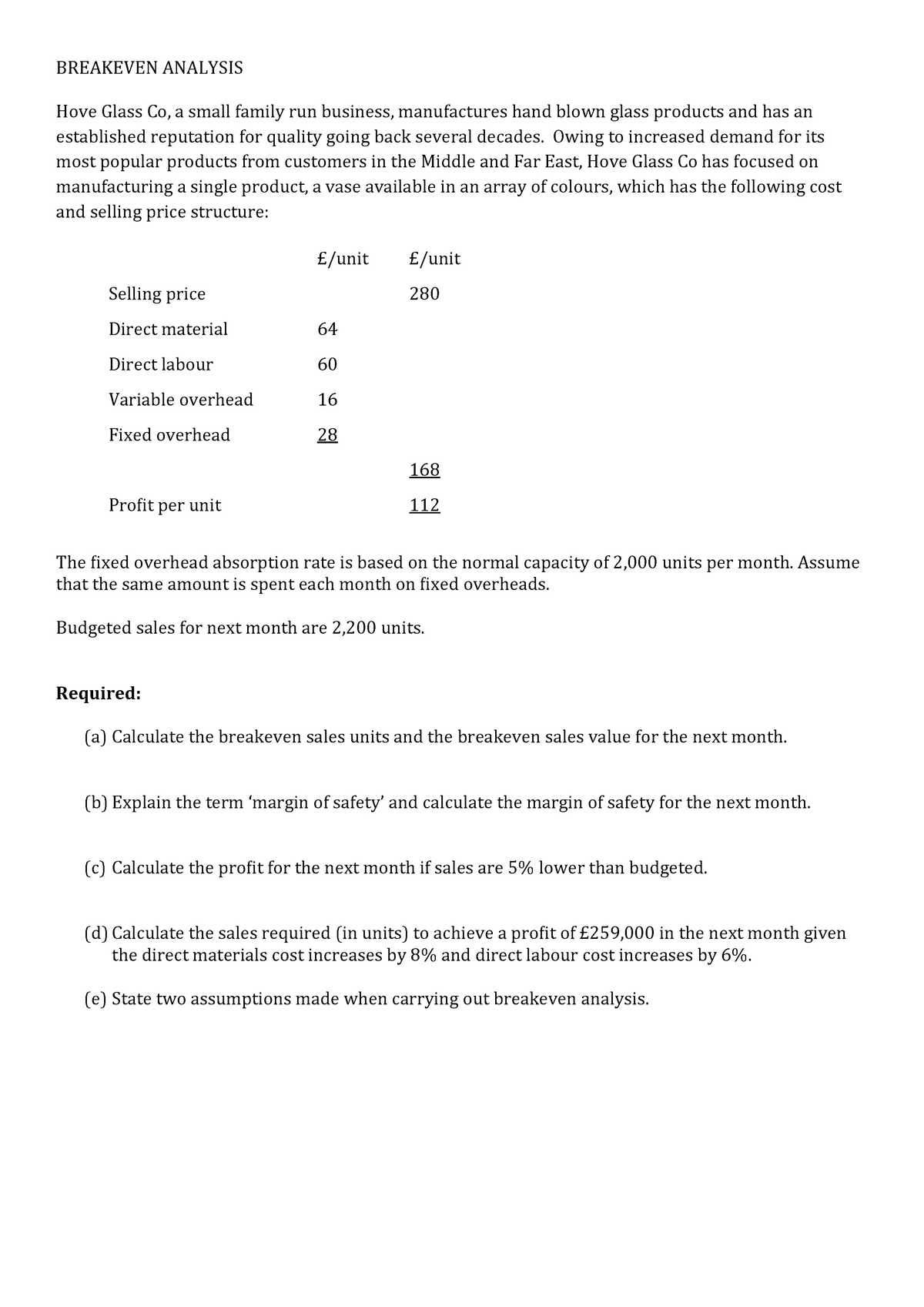 Answers Revision Lecture Questions Breakeven Analysis - BREAKEVEN ...