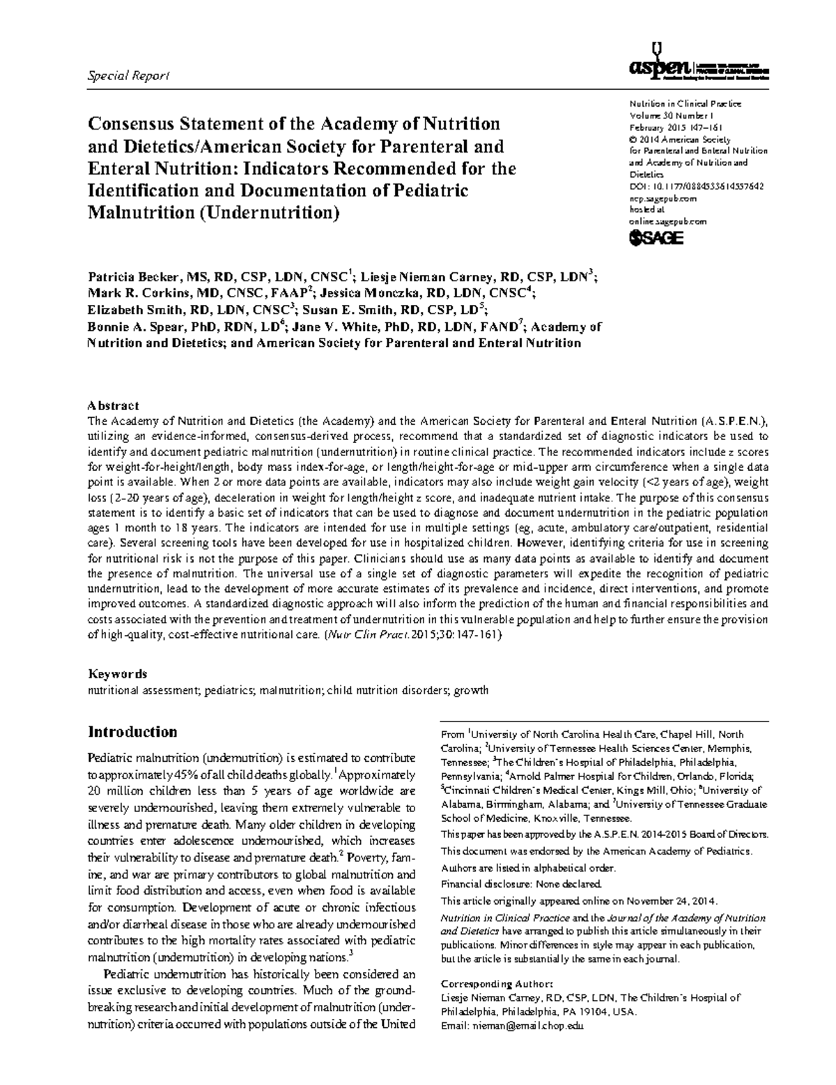 Consensus Statement of the Academy of Nutrition and Dietetics American ...