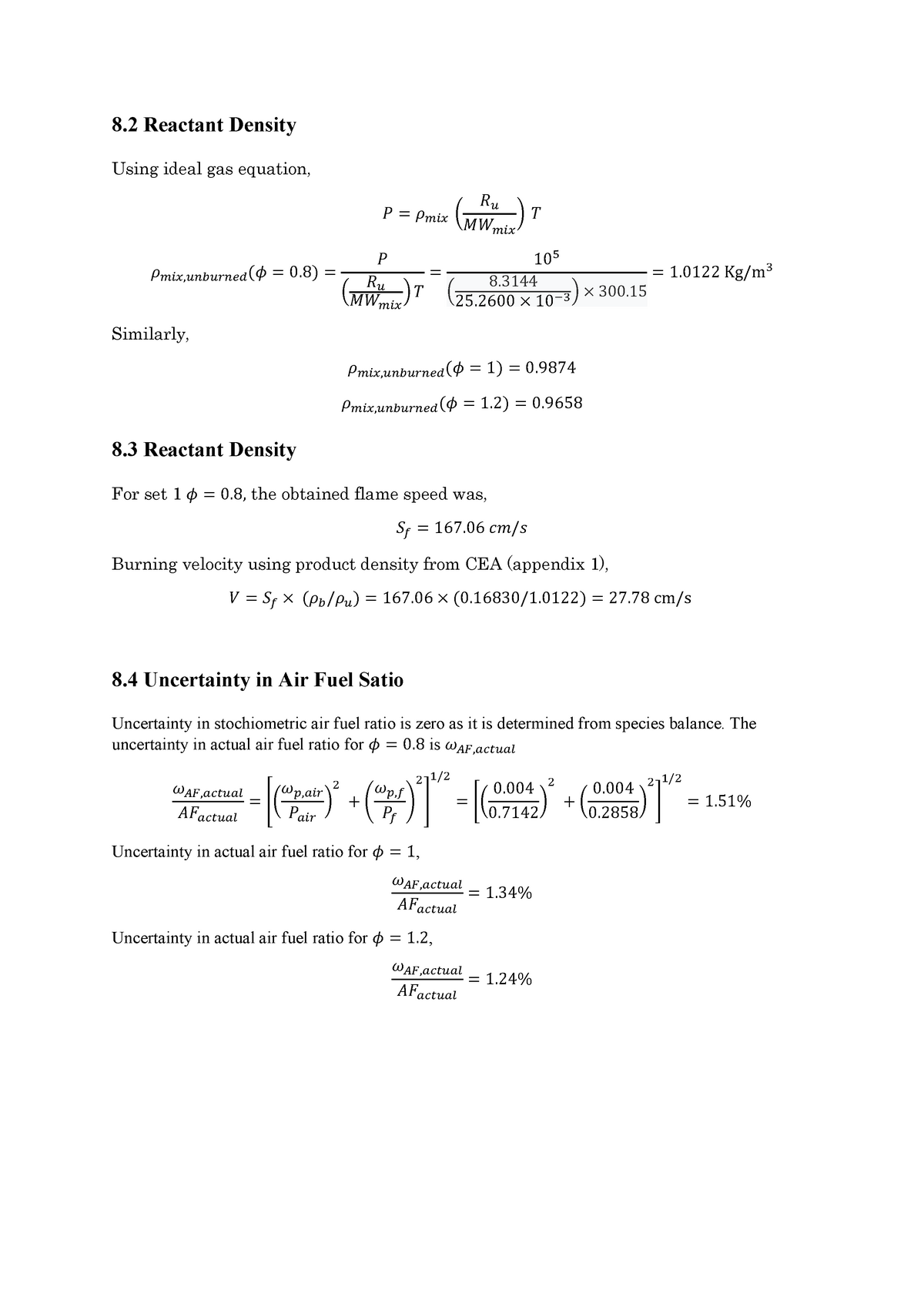 18 - 8 Reactant Density Using ideal gas equation, 𝑅𝑢 𝑃 = 𝜌𝑚𝑖𝑥 ( )𝑇 ...