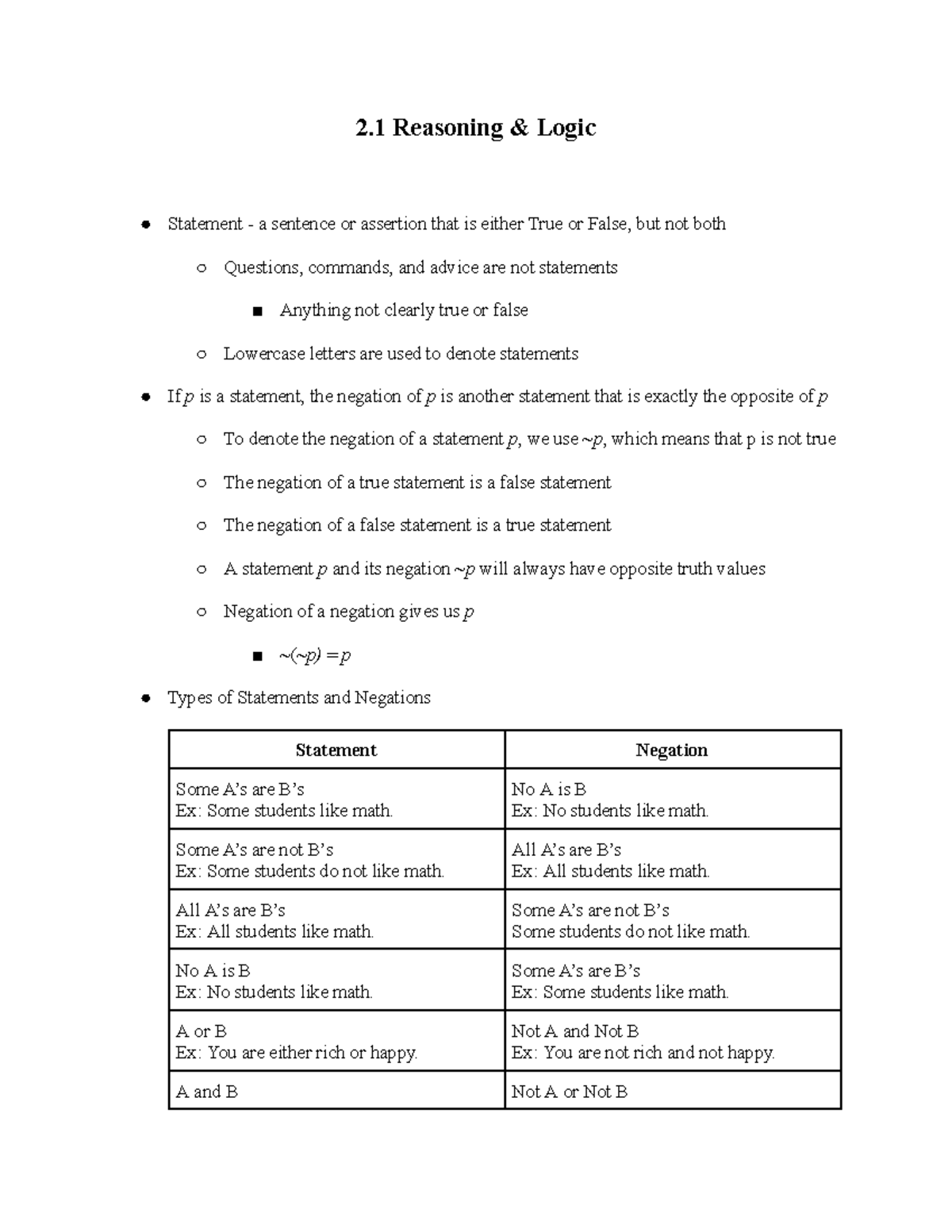 Reasoning and logic 2 reasoning logic statement a sentence or