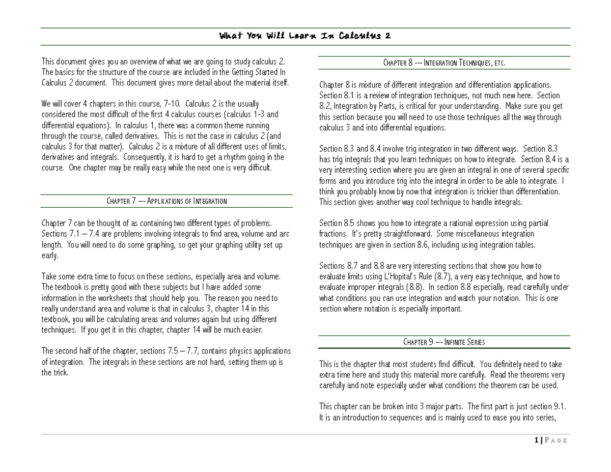 What You Will Learn in Calculus 2 - The basics for the structure of the ...