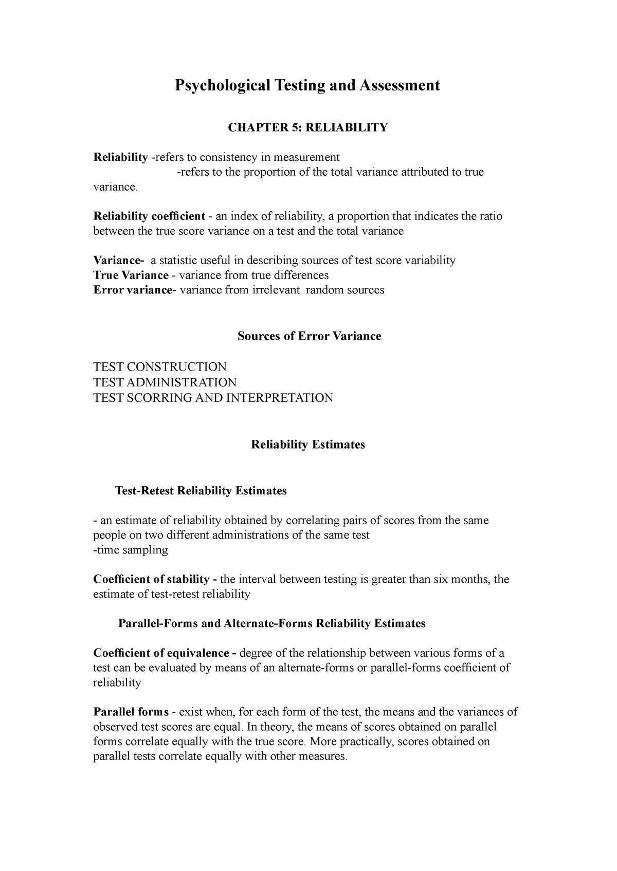 Chapter 5 Summary Of Psychological Testing And Assessment (7th Ed. By ...