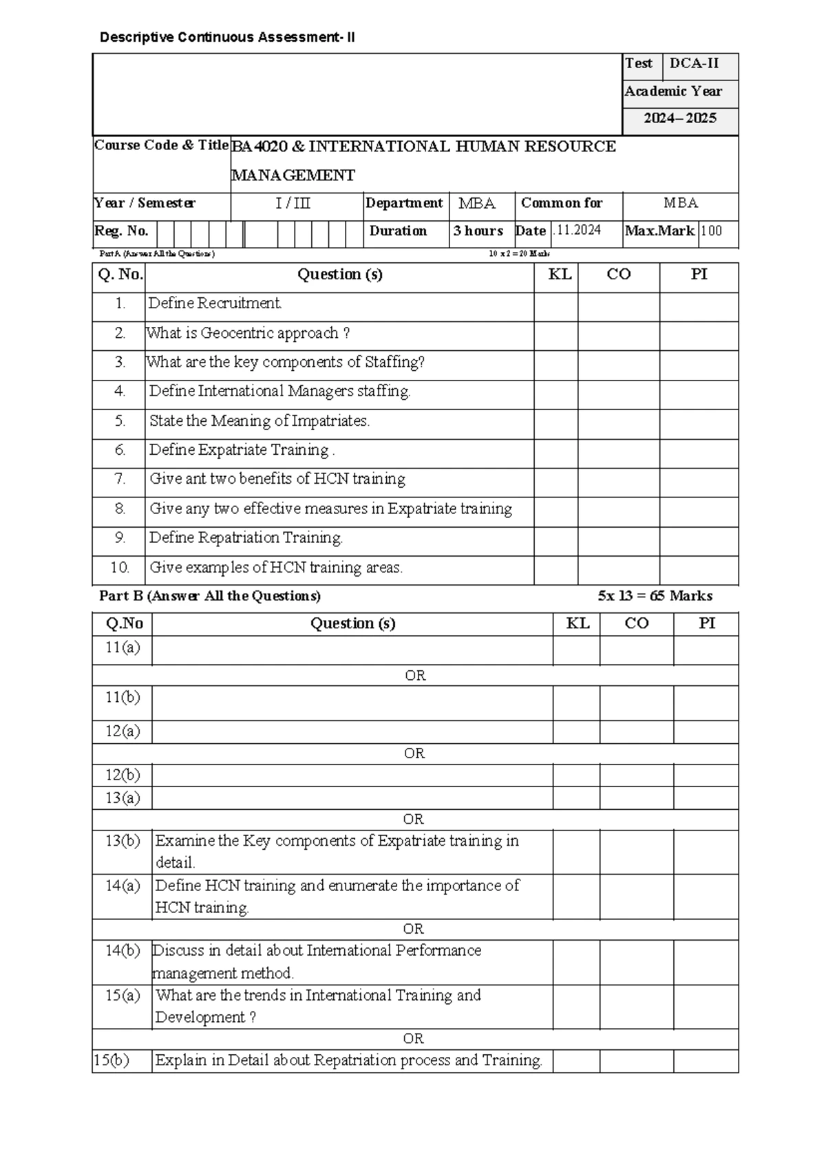 IMC- DCA 2 - question paper - escriptive Continuous Assessment- II Test ...