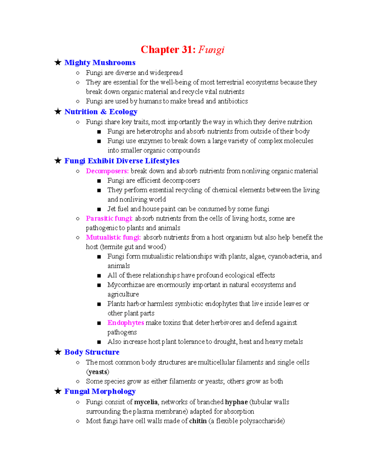 BIO182 Chapter 31 Fungi - Chapter 31: Fungi ★Mighty Mushrooms Fungi are ...