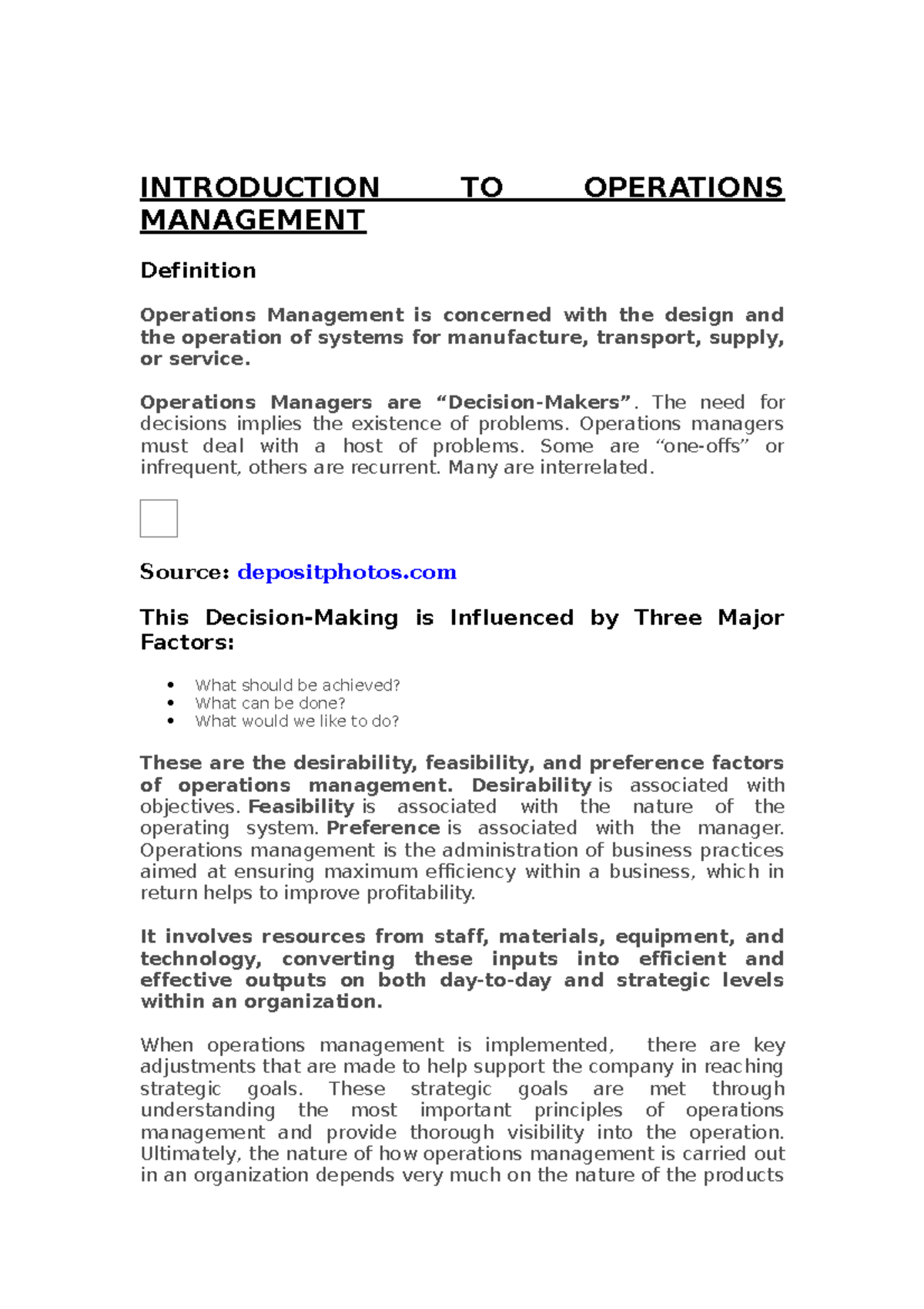 Introduction TO Operations Management - INTRODUCTION TO OPERATIONS ...
