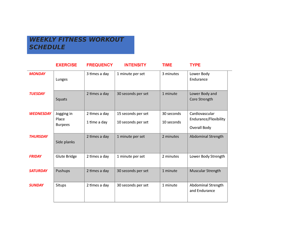 course workout plan