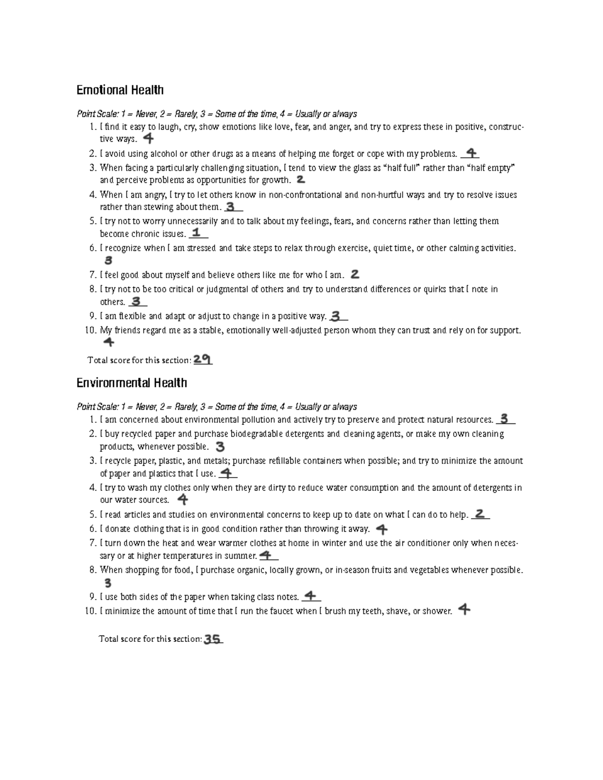 Assessing%2BYour%2BDimension%2Bof%2BHealth 2 - Emotional Health Point ...