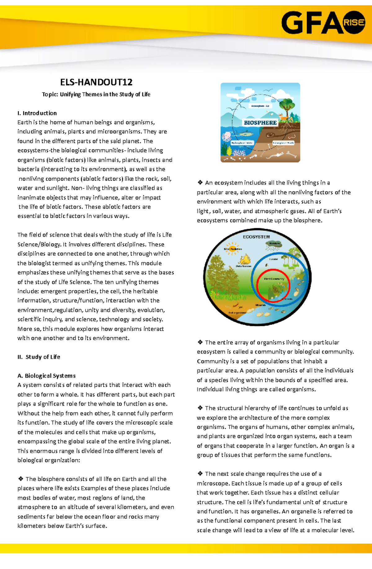 ELS- Handout 12 - CW-HANDOUT ELS-HANDOUT Topic: Unifying Themes in the ...