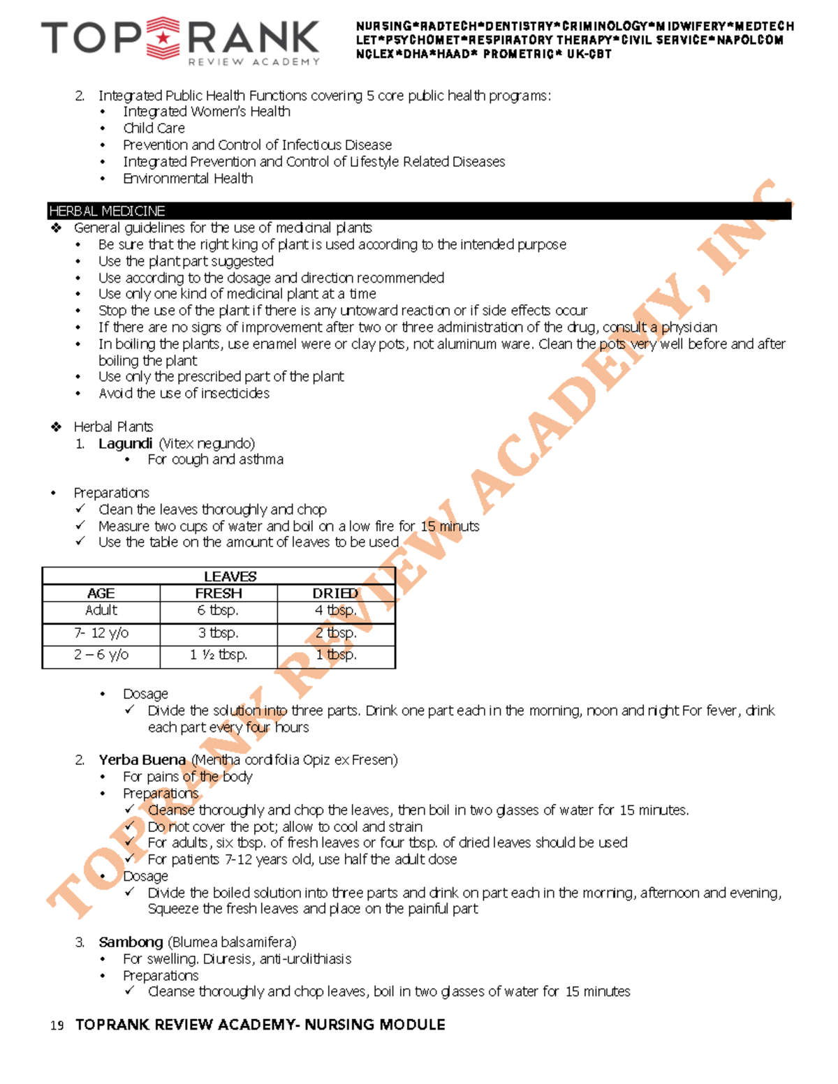Community Health Nursing 7 - 19 TOPRANK REVIEW ACADEMY- NURSING MODULE ...