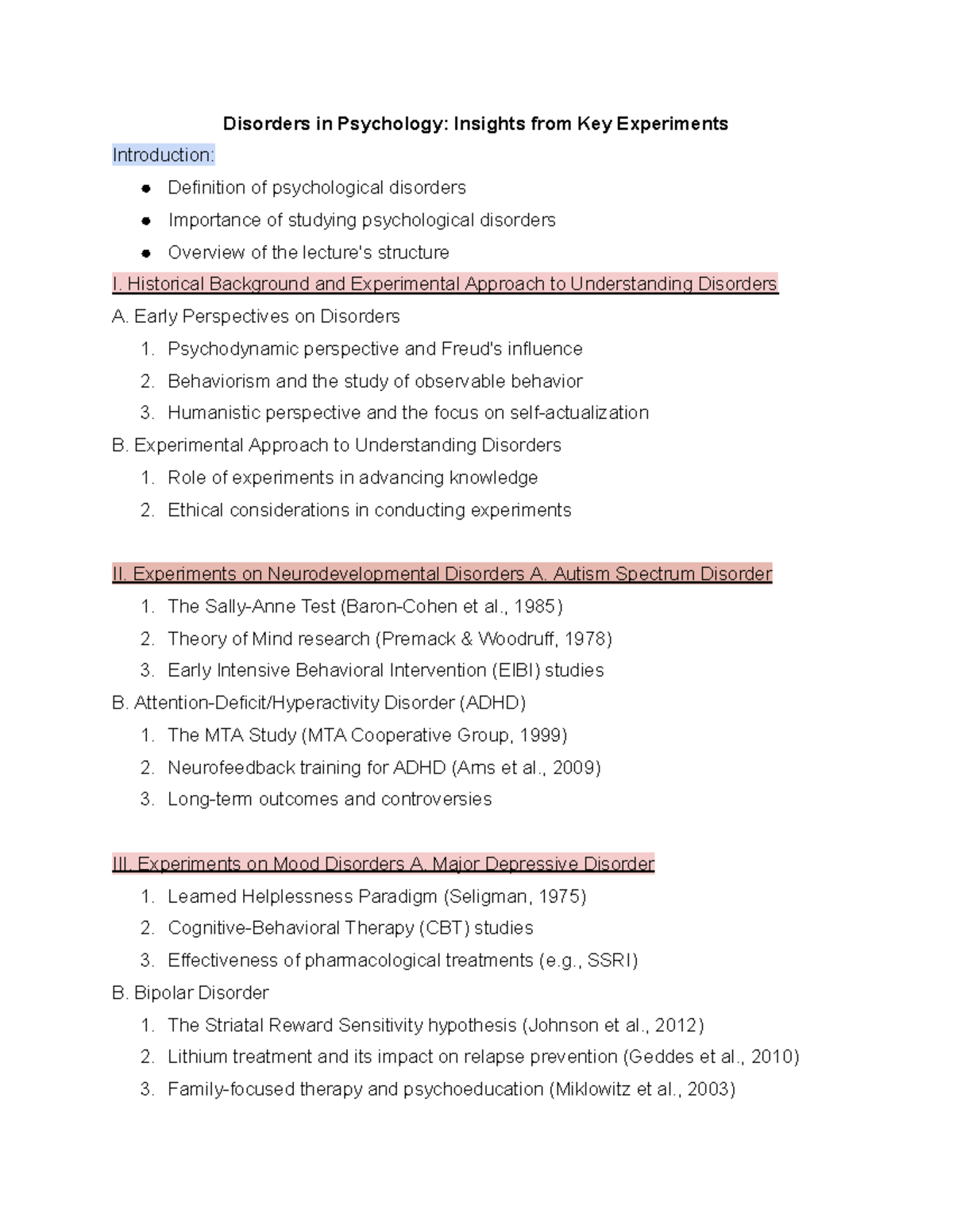 Disorders in Psychology - Historical Background and Experimental ...