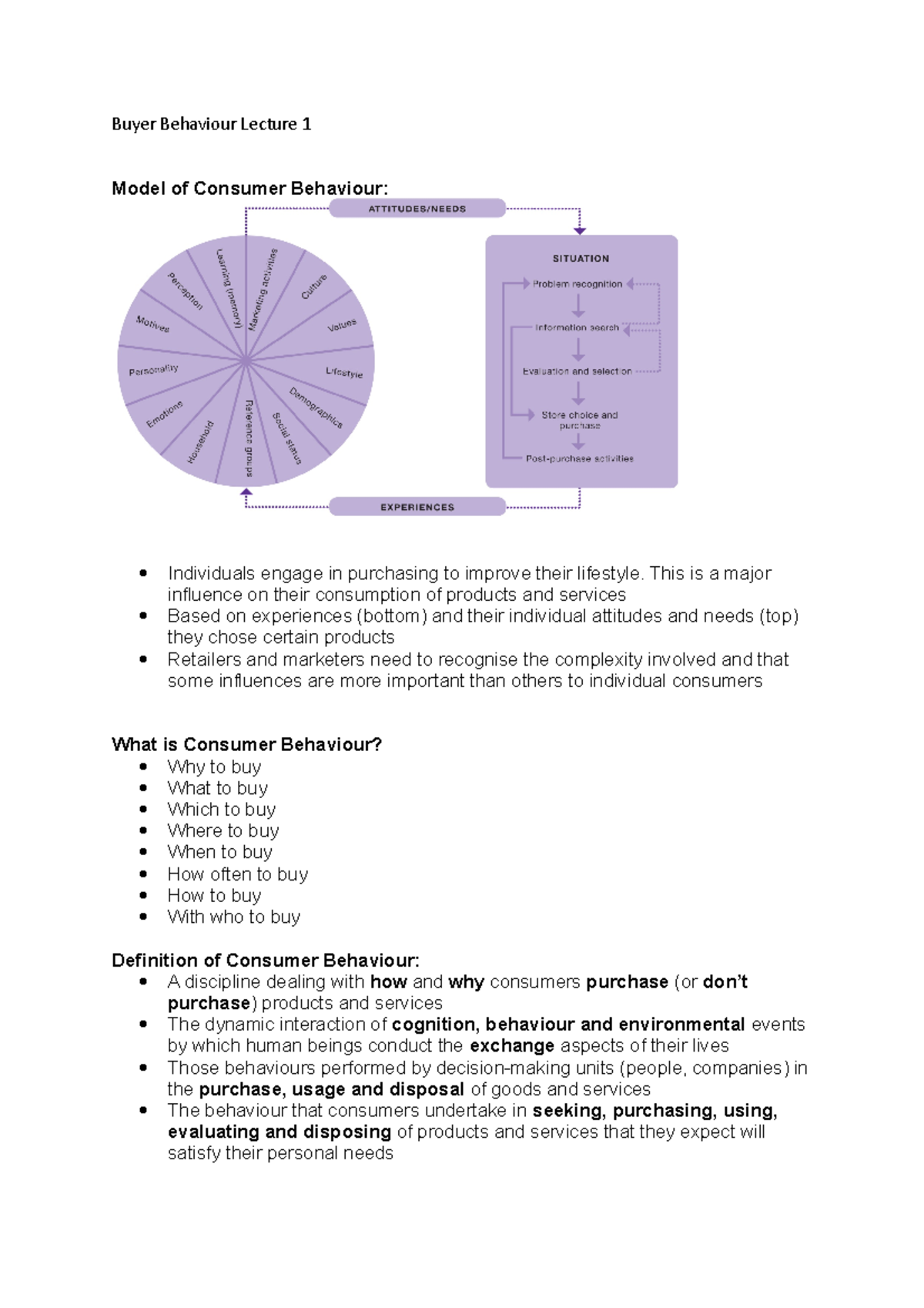 Buyer Behaviour Lecture 1 - This is a major influence on their ...