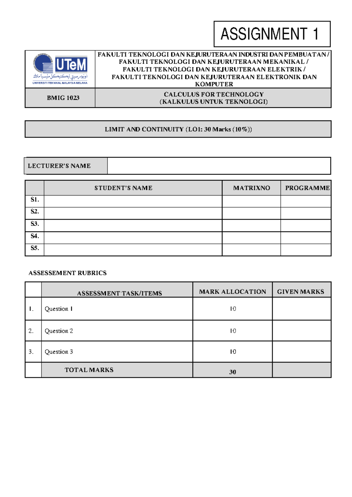 BMIG1023 Assignment - FAKULTI TEKNOLOGI DAN KEJURUTERAAN INDUSTRI DAN ...