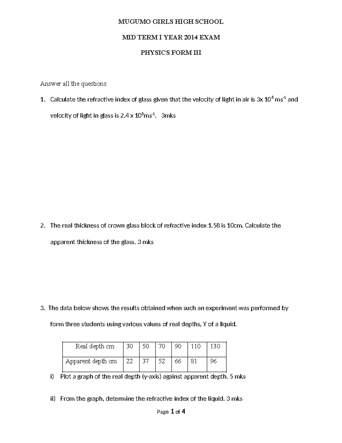 Physics introduction MUGUMO GIRLS HIGH SCHOOL MID TERM I YEAR 2014