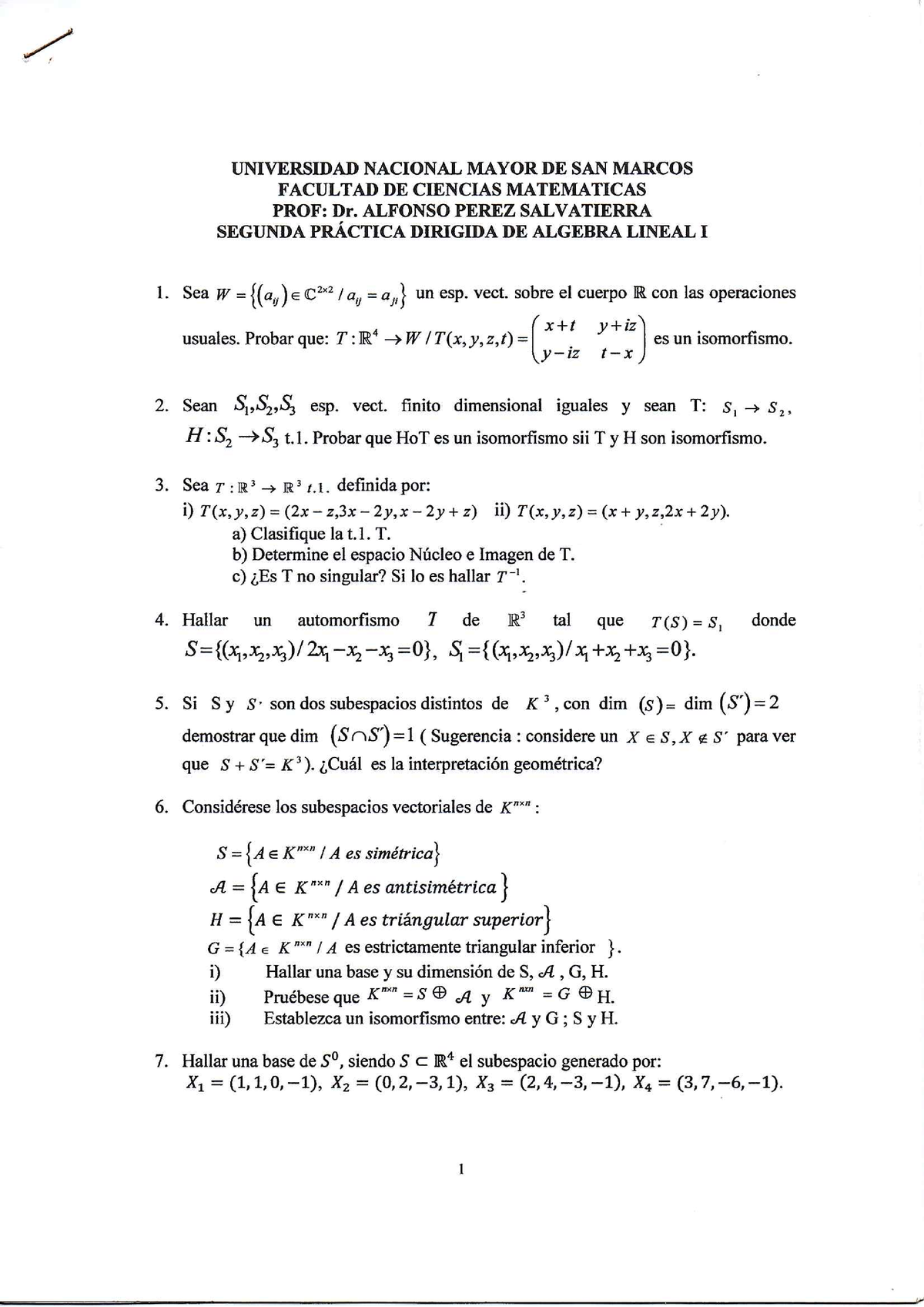 Algebra Lineal Ejercicios 2 - Studocu