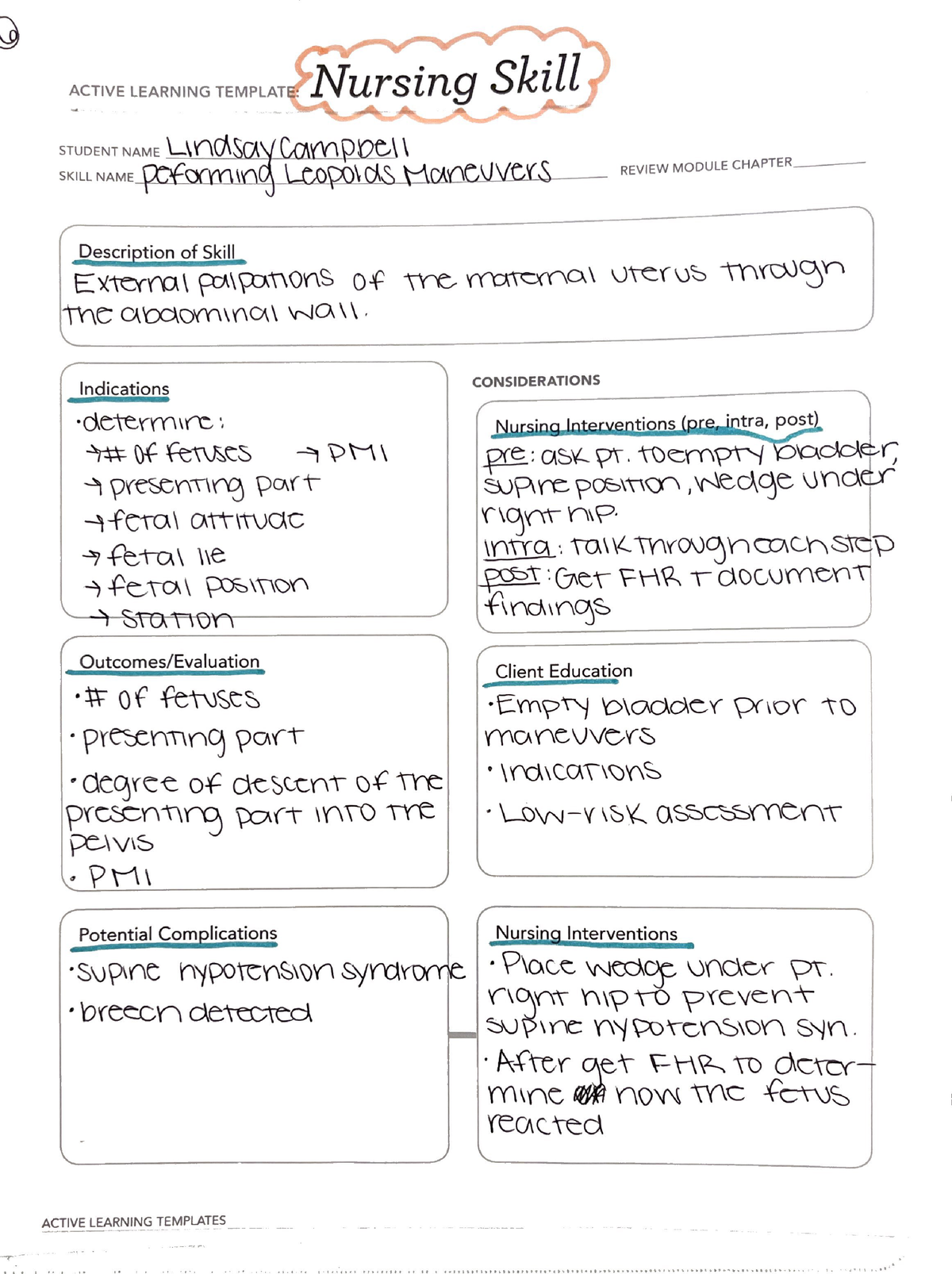 Leopold‘s maneuvers Nursing skill ATI ALT Description of skill