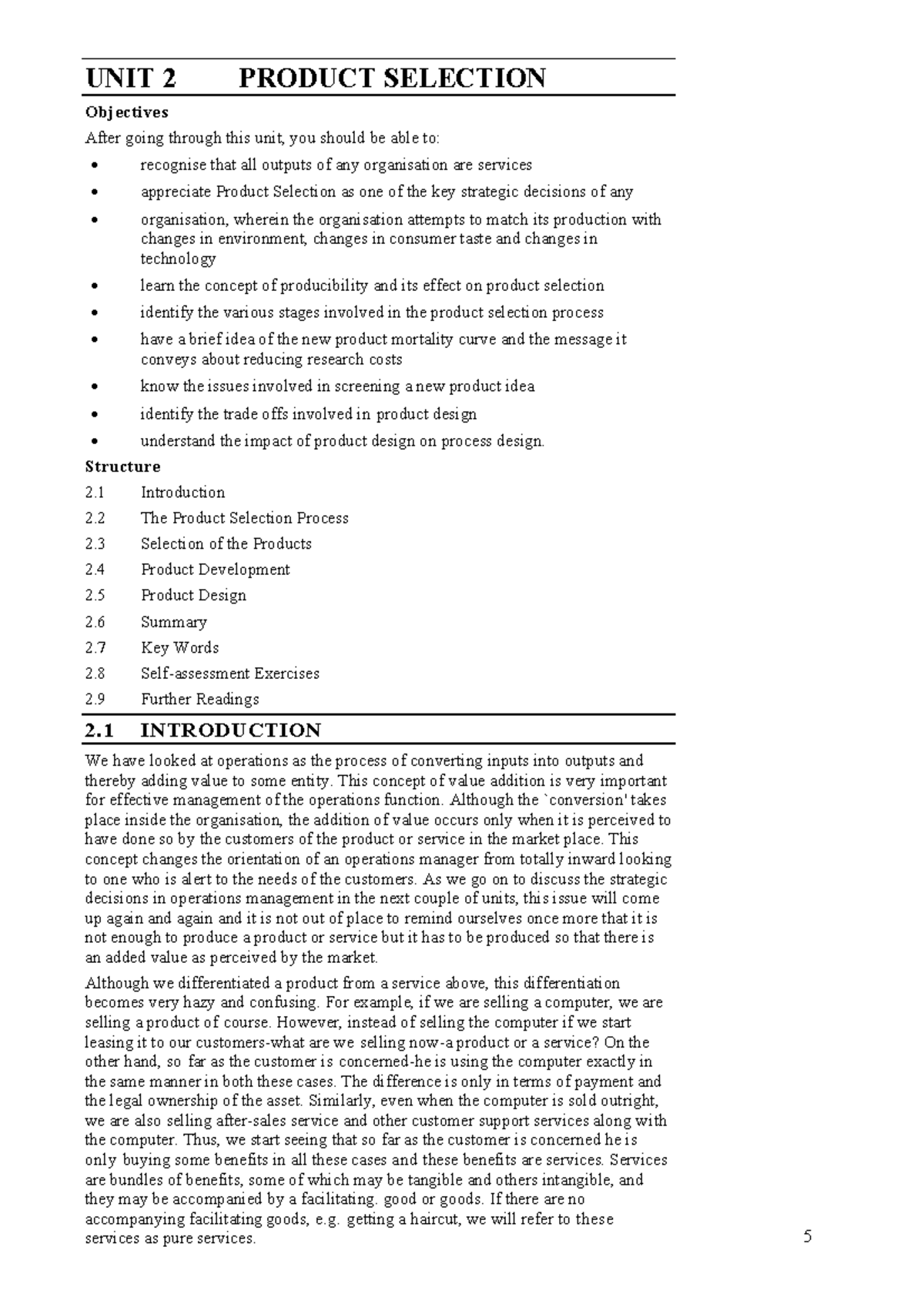 Unit 2 Product Selection - Product Selection UNIT 2 PRODUCT SELECTION ...