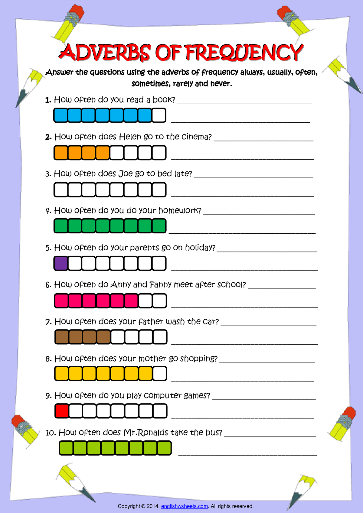 Adverbs Of Frequency Questions Esl Grammar Worksheet 