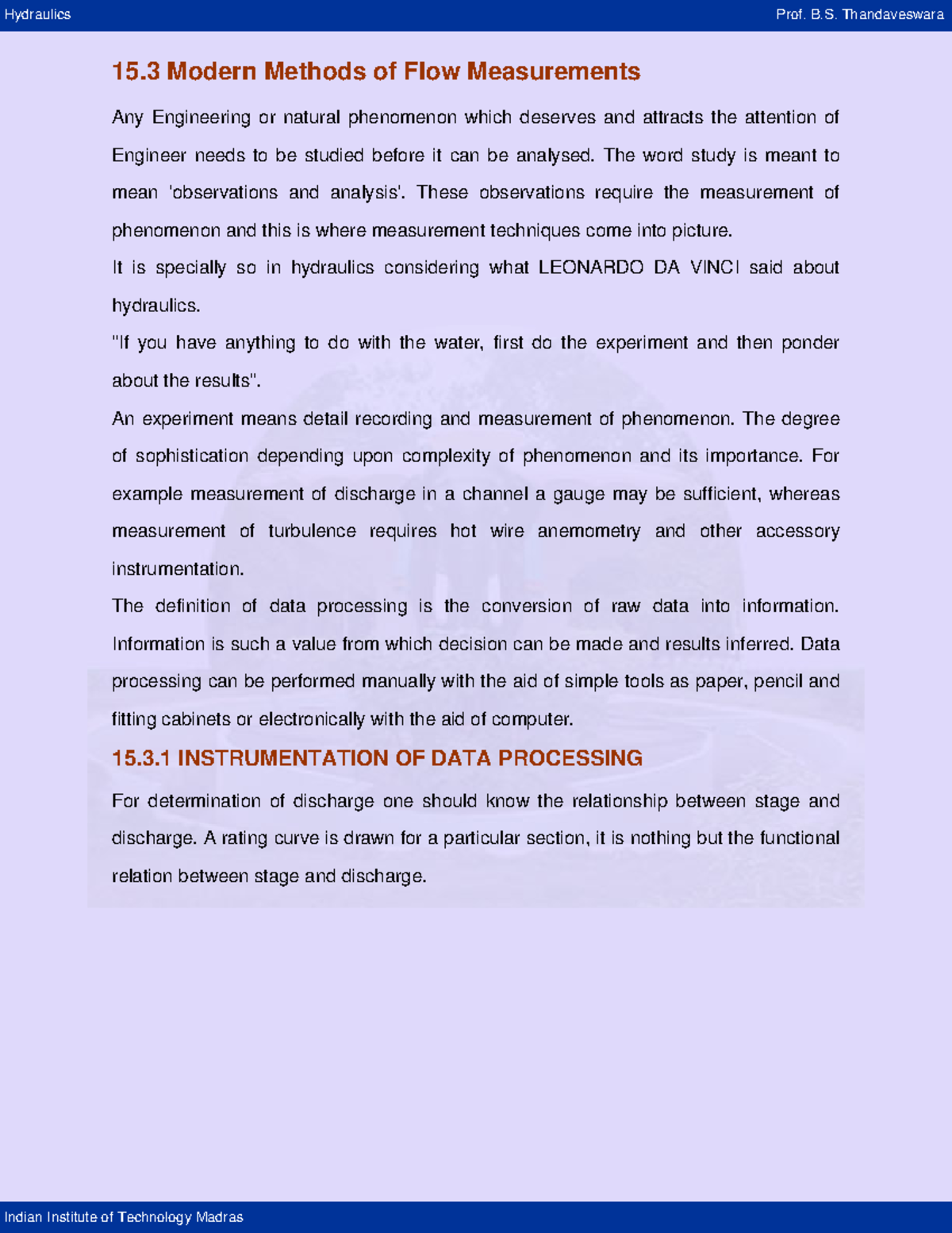 1. methods of stream flow measurements Direct 15 Modern Methods of