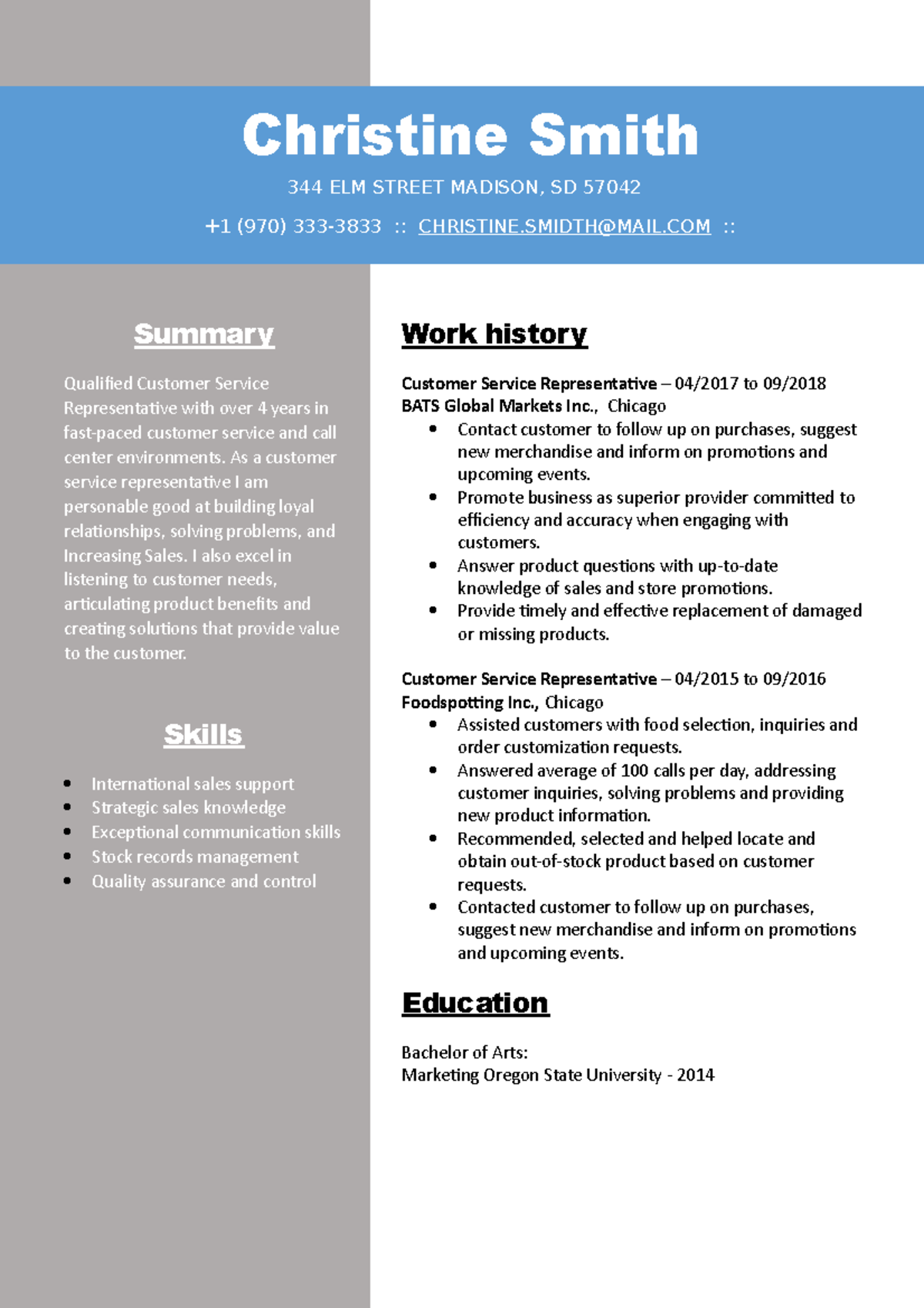 Resume- 036 - Summary Qualified Customer Service Representative with ...