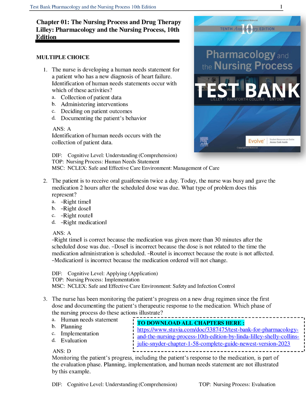 Test Bank -Pharmacology And The Nursing Process 10th Edition - Chapter ...