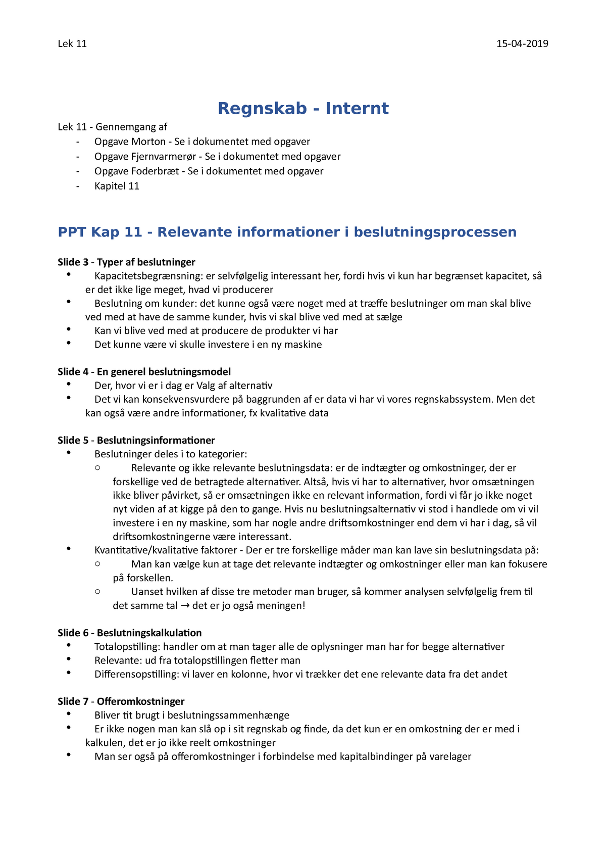 Regnskab - Internt, Lek 11 - Men Det Kan Også Være Andre Informationer ...