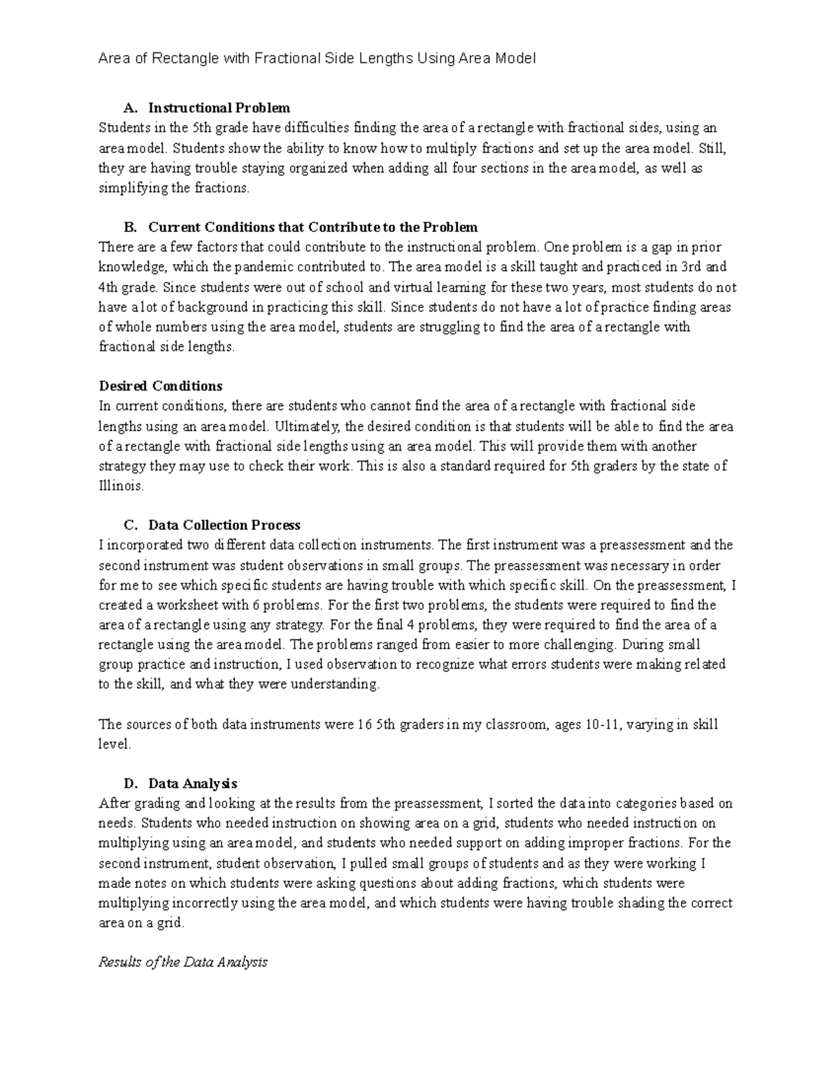 JNT2 TASK 1 Needs Analysis - A Problem Students in the 5th grade have ...