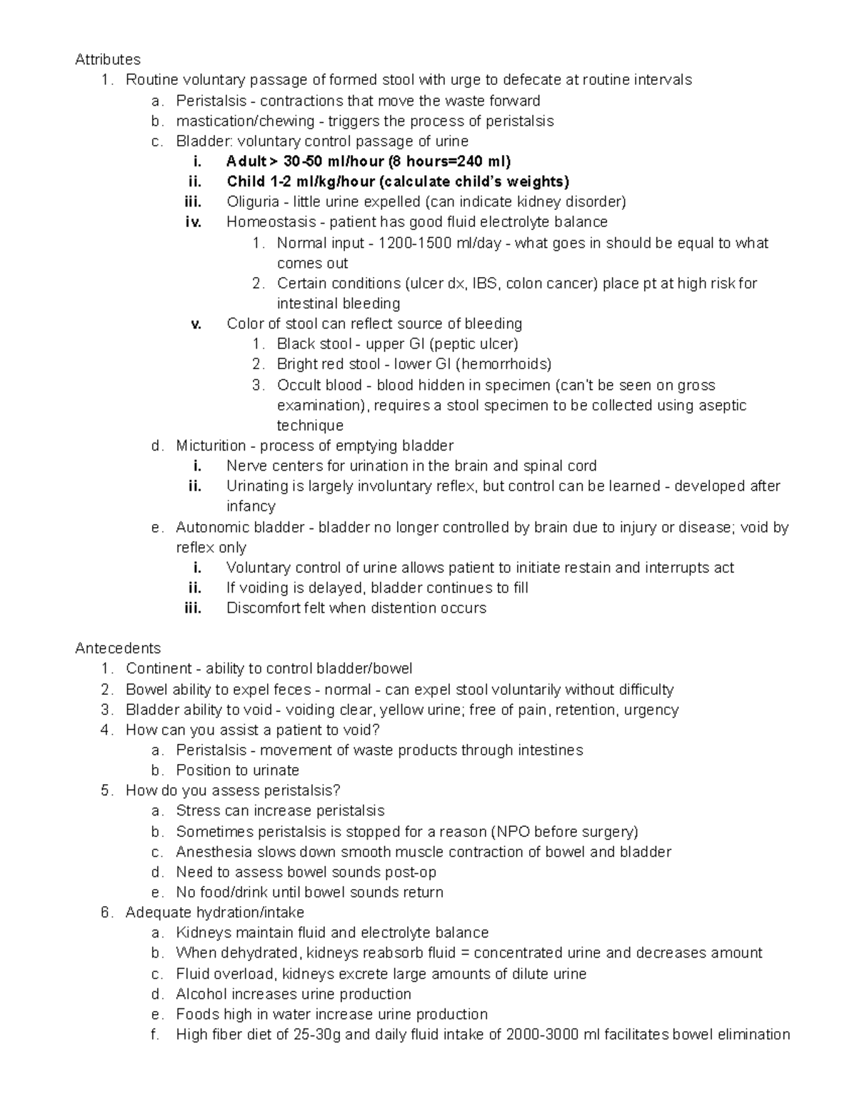 Elimination Notes - Attributes 1. Routine voluntary passage of formed ...