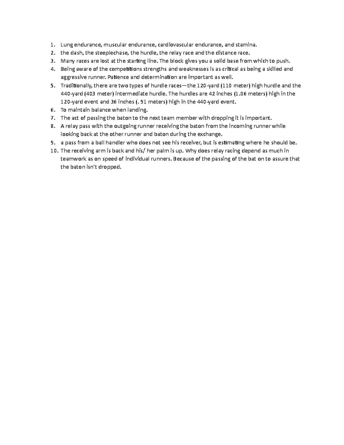 Track and field coursework Lung endurance, muscular endurance