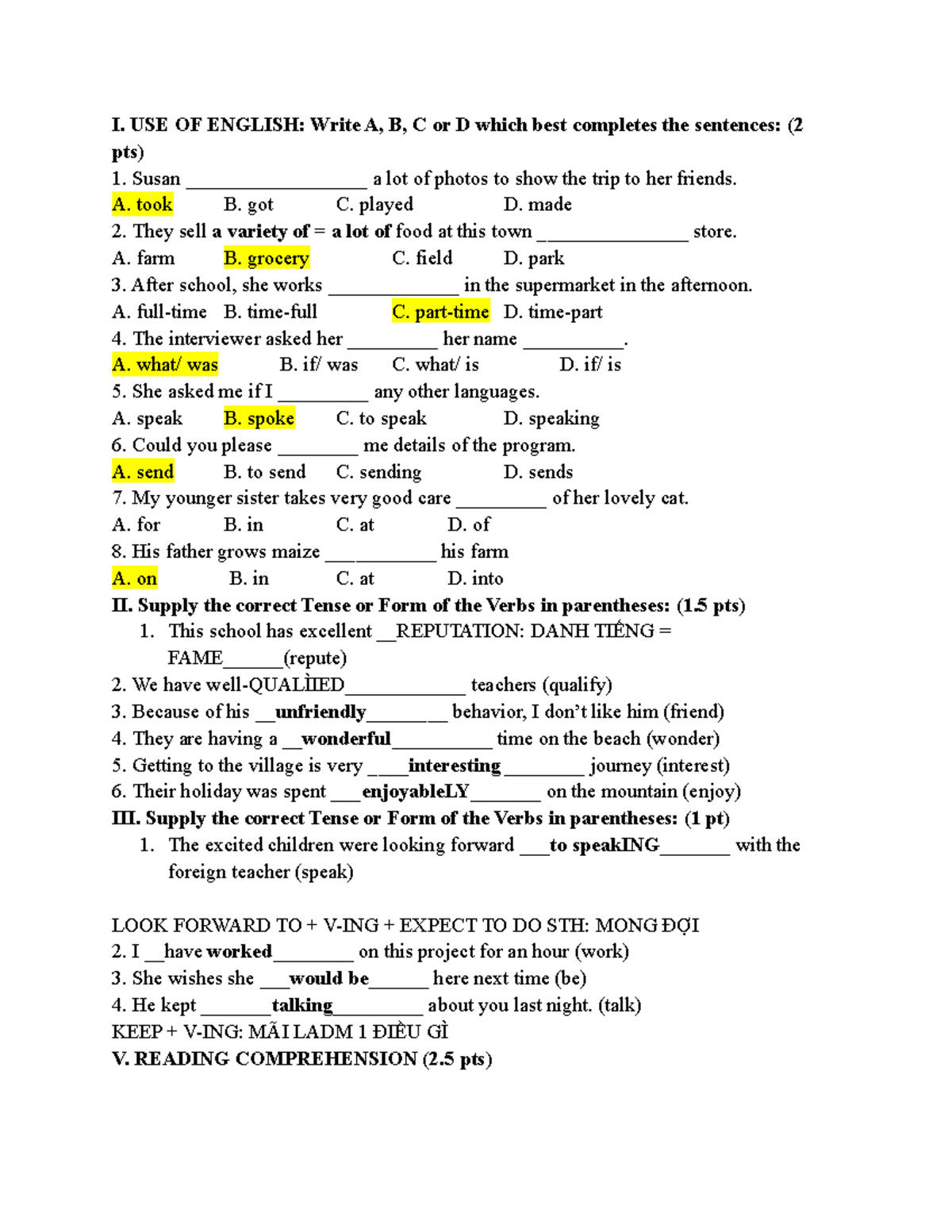 30-10 - Ugjkf - I. USE OF ENGLISH: Write A, B, C Or D Which Best ...