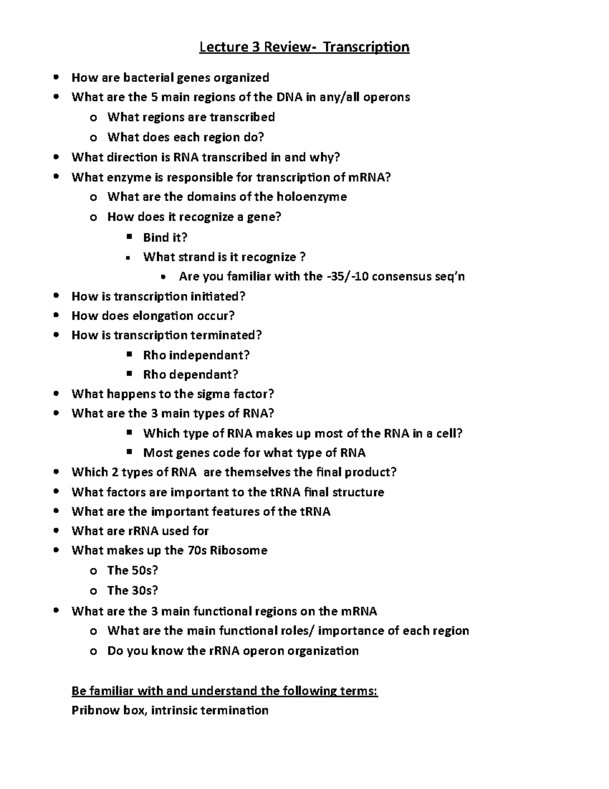 Lecture 3 -transcription review - Lecture 3 Review- Transcription How ...