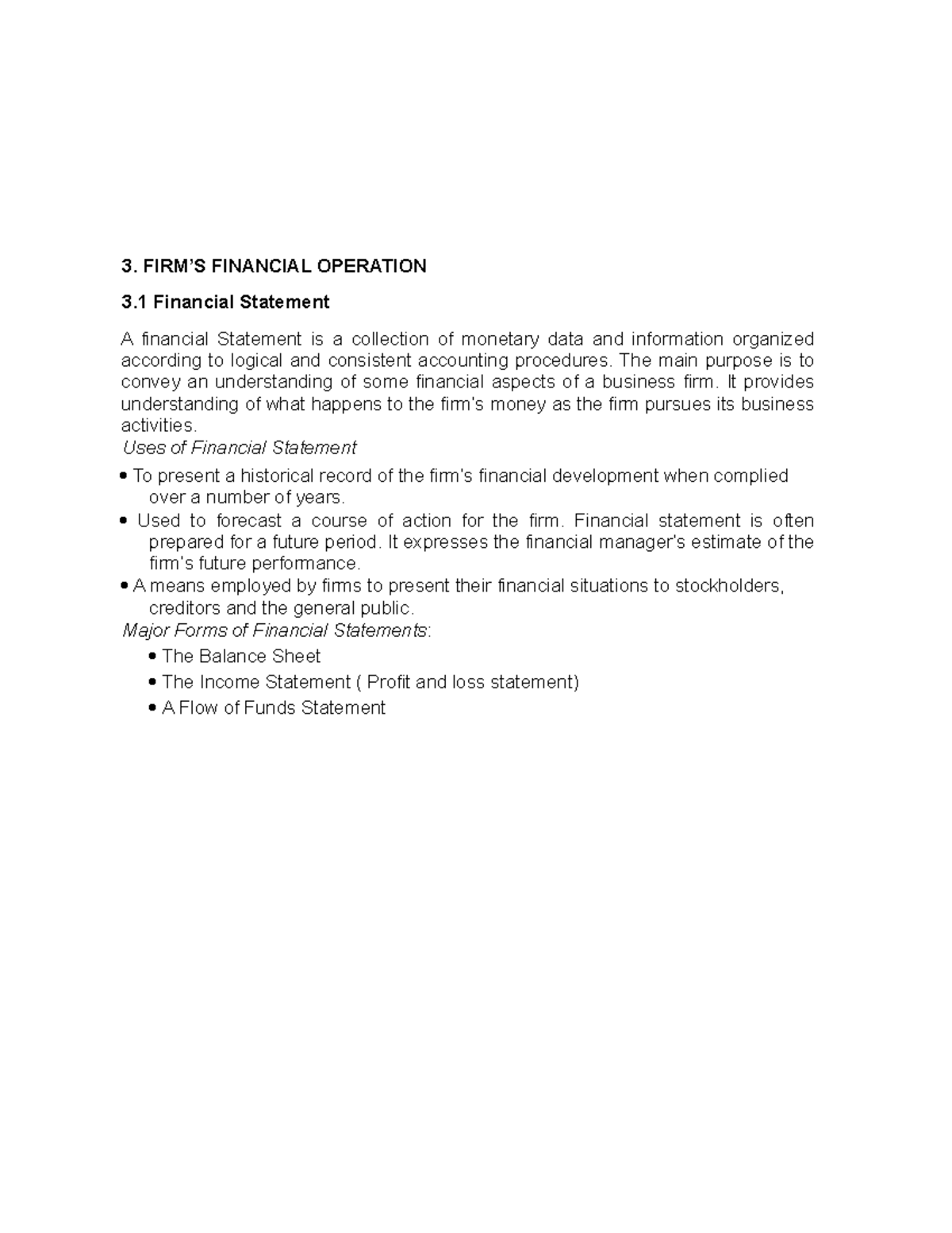 5 financial statements - 3. FIRM’S FINANCIAL OPERATION 3 Financial ...