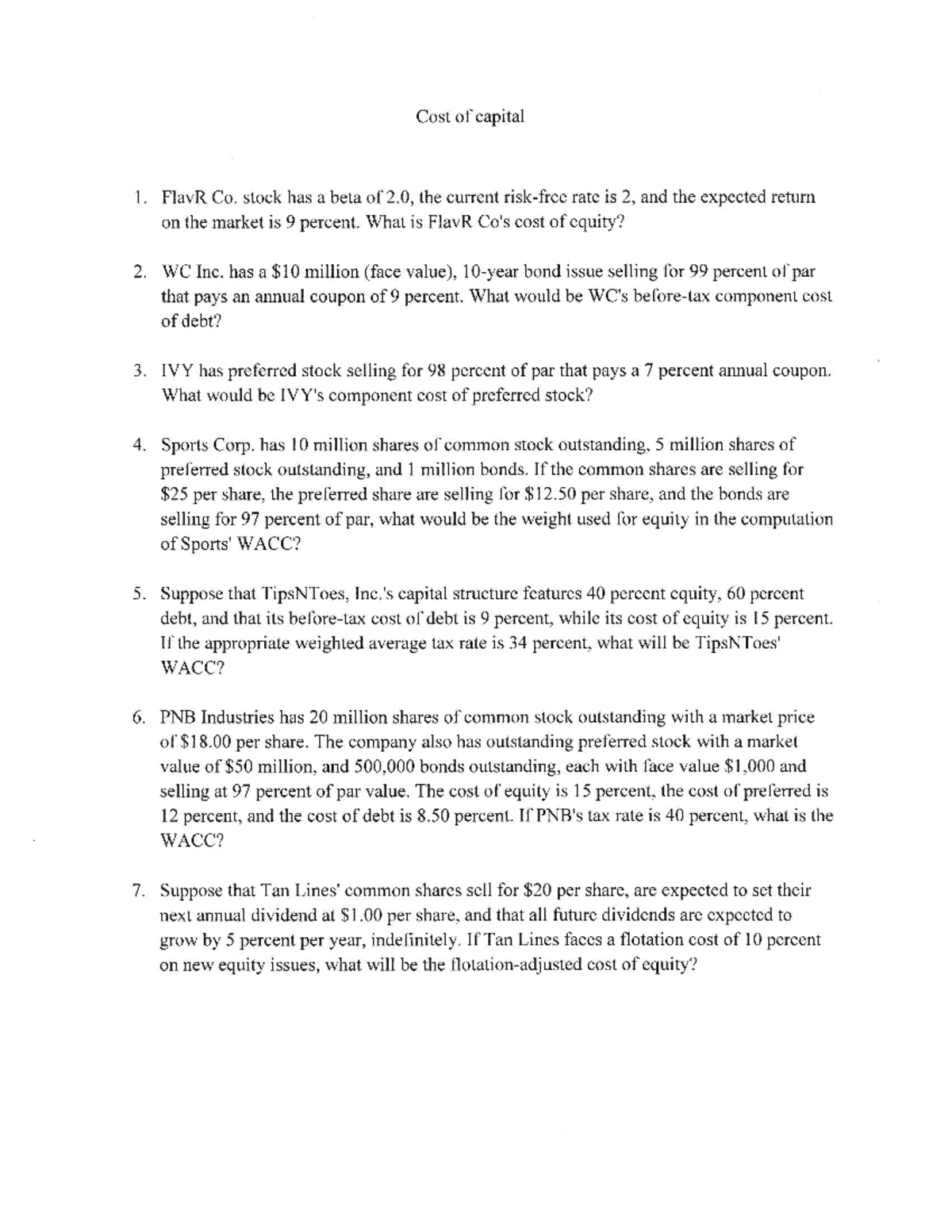 Cost of capital Qs and Solutions - FI625 - Studocu