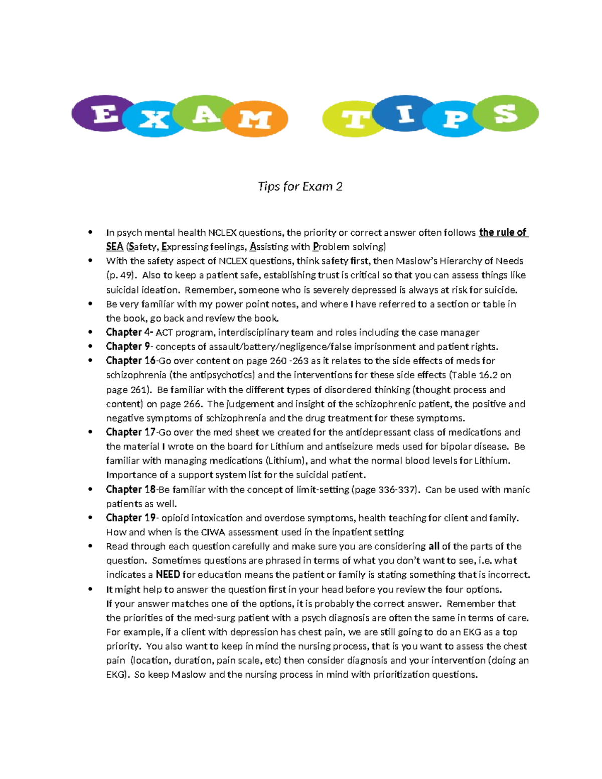 Study+Guide+Exam+2+%281%29 - Tips for Exam 2 In psych mental health ...