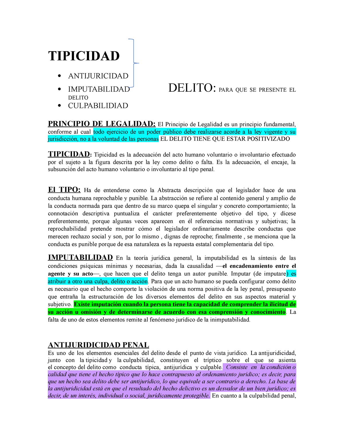 Apuntes Penal Especial - TIPICIDAD ANTIJURICIDAD IMPUTABILIDAD DELITO ...