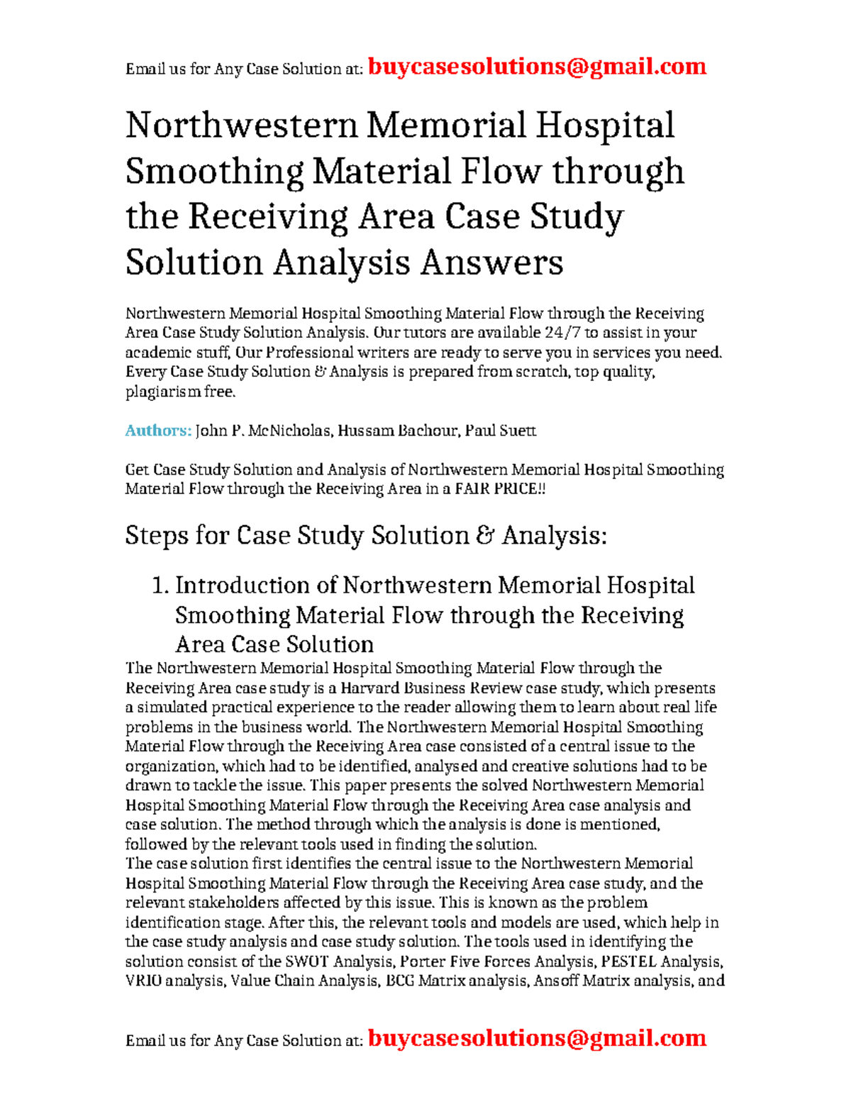 Case Solution Northwestern Memorial Hospital Smoothing Material Flow through the Receiving Area