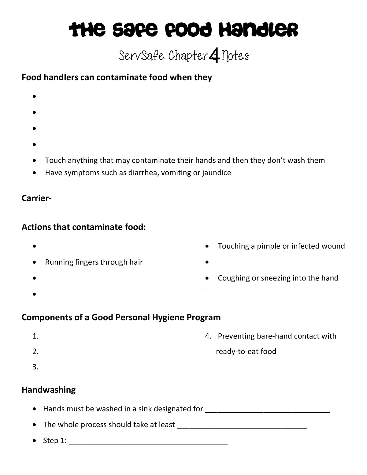 The Safe Food Handler Chapter 4 Notes The Safe Food Handler Servsafe Chapter 3 Notes Food 