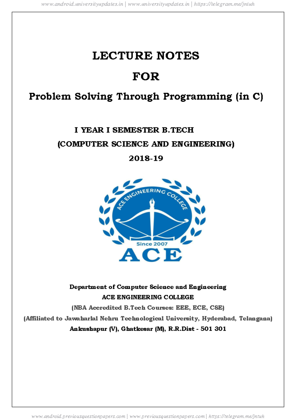 PPS-1st-unit - SDFSDV - LECTURE NOTES FOR Problem Solving Through ...