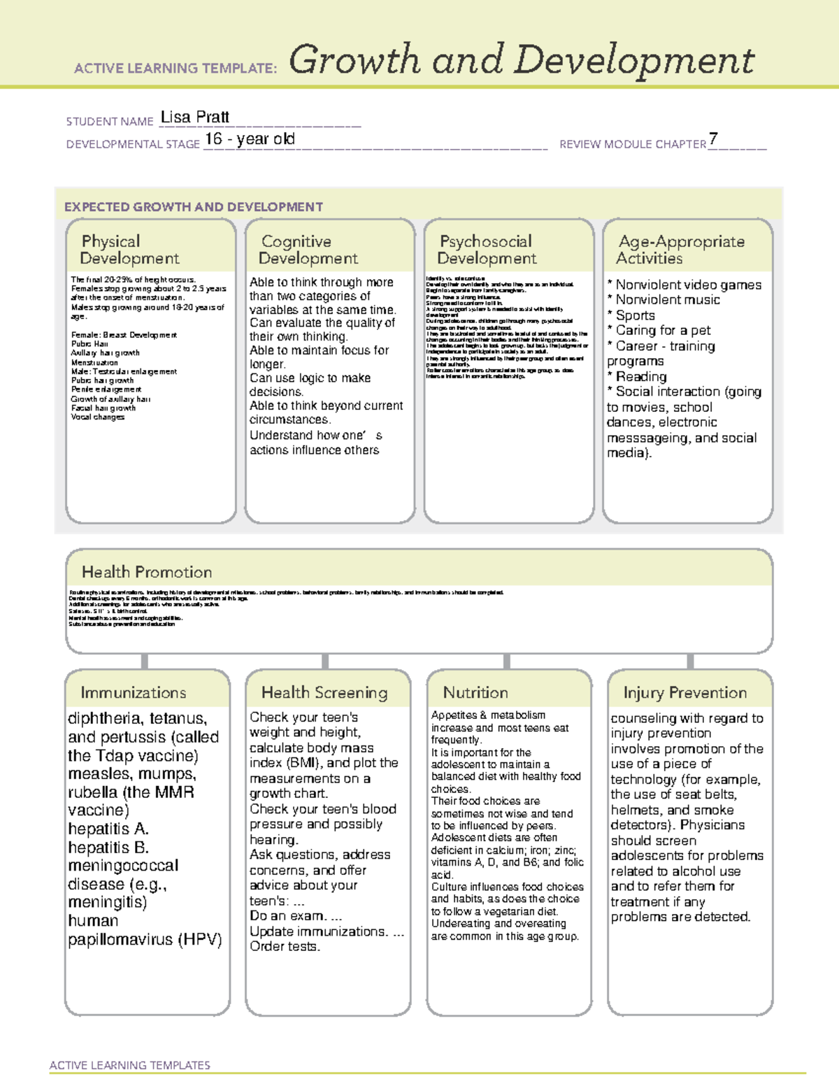 assignment of growth and development