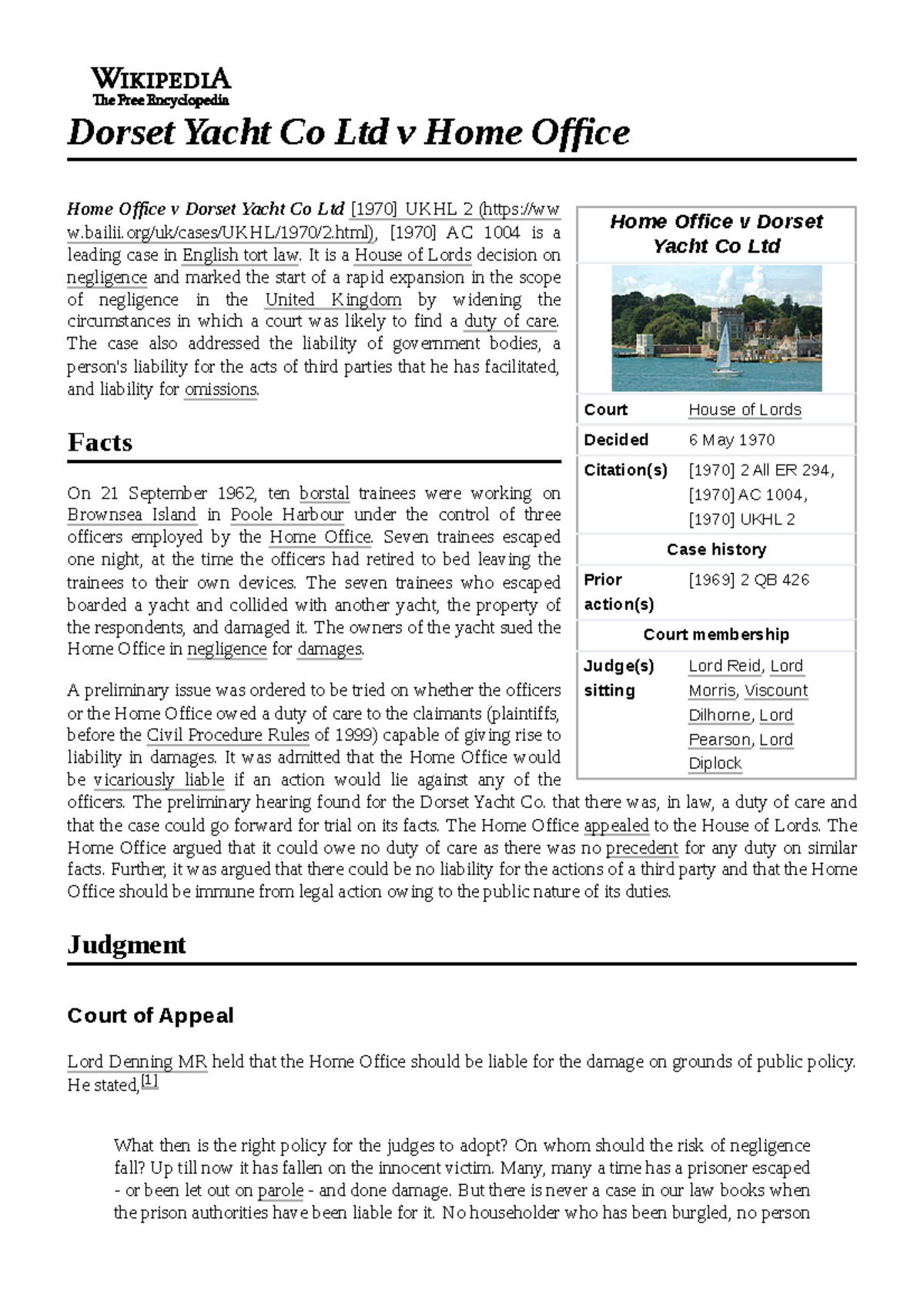 Dorset Yacht Co Ltd v Home Office Home Office v Dorset Yacht Co Ltd