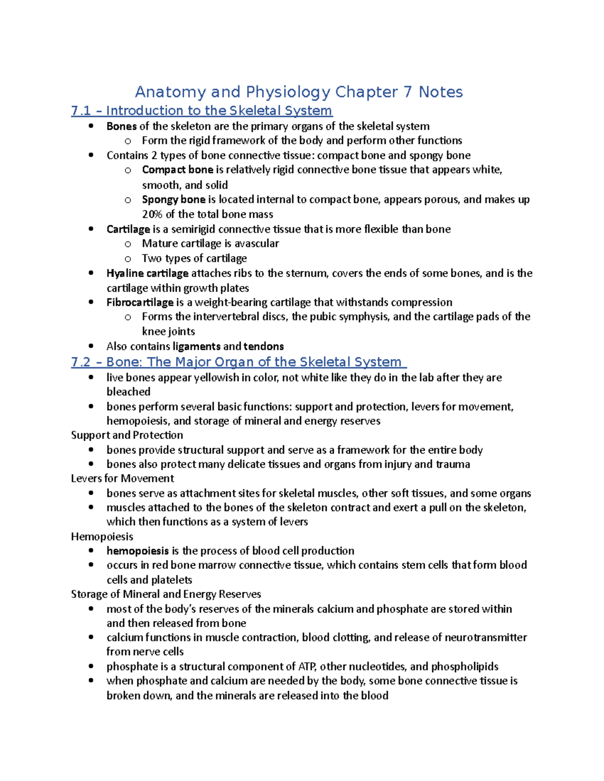 Anatomy Ch.7 Notes - Anatomy And Physiology Chapter 7 Notes 7 ...