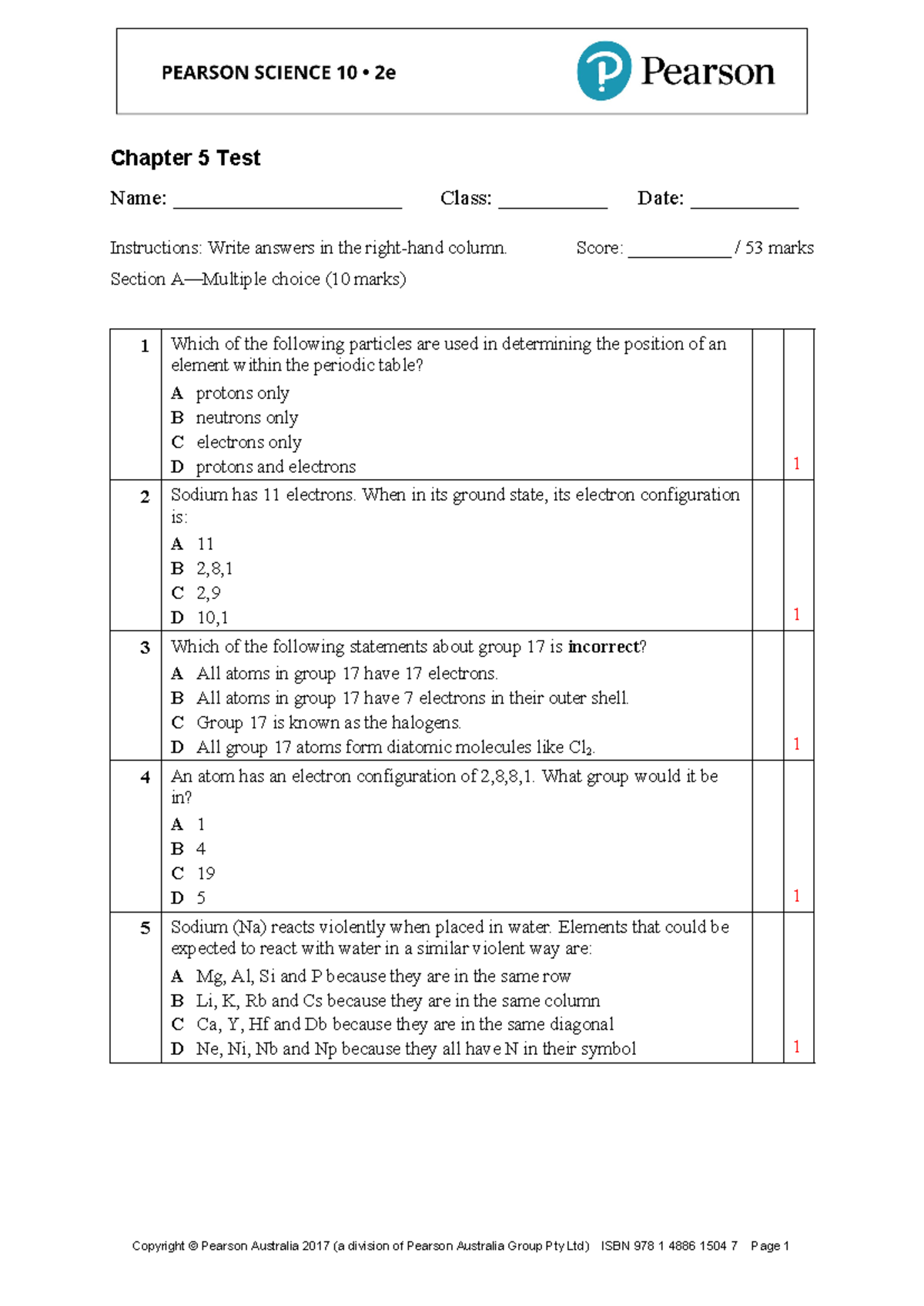Chapter 5 Test - y10 - Chapter 5 Test Name: _____________________ Class ...