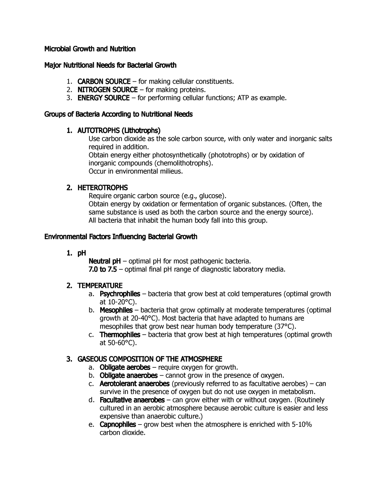 Micro Para 2 - bine - Microbial Growth and Nutrition Major Nutritional ...