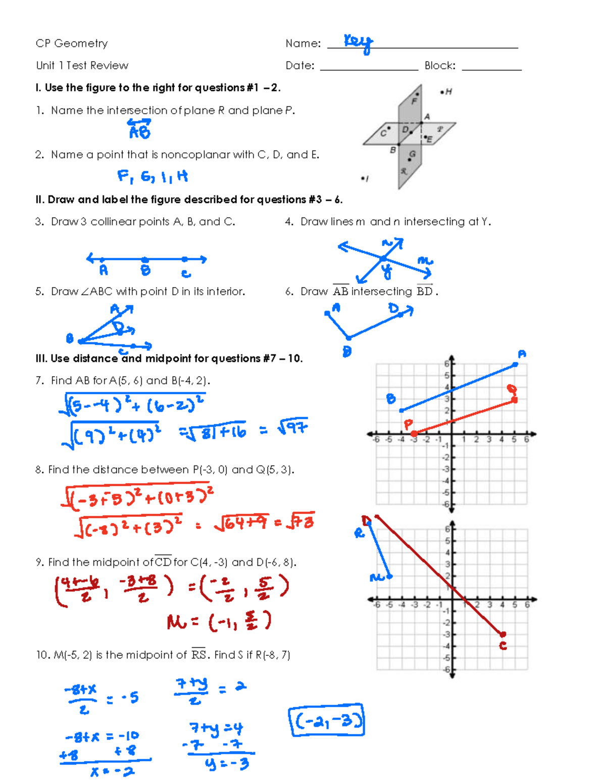 Unit+1+Test+Review+Key - CP Geometry Name ...