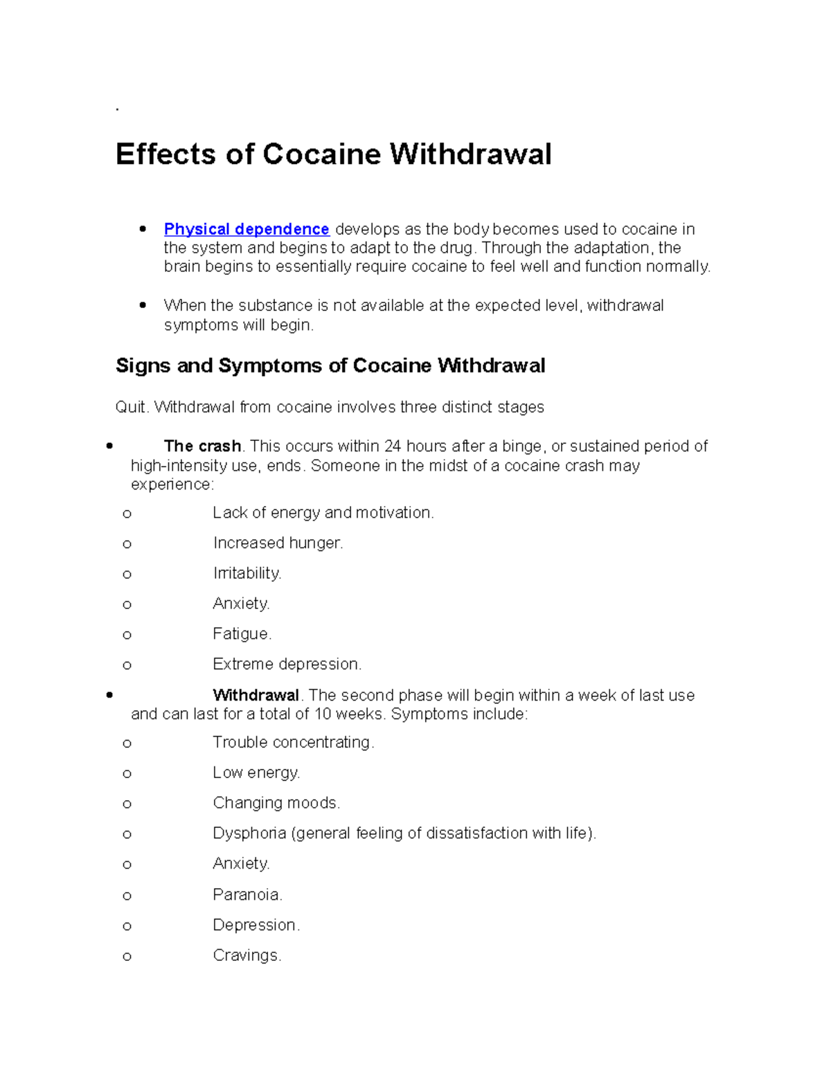 Effects Of Cocaine Withdrawal - Effects Of Cocaine Withdrawal Physical ...